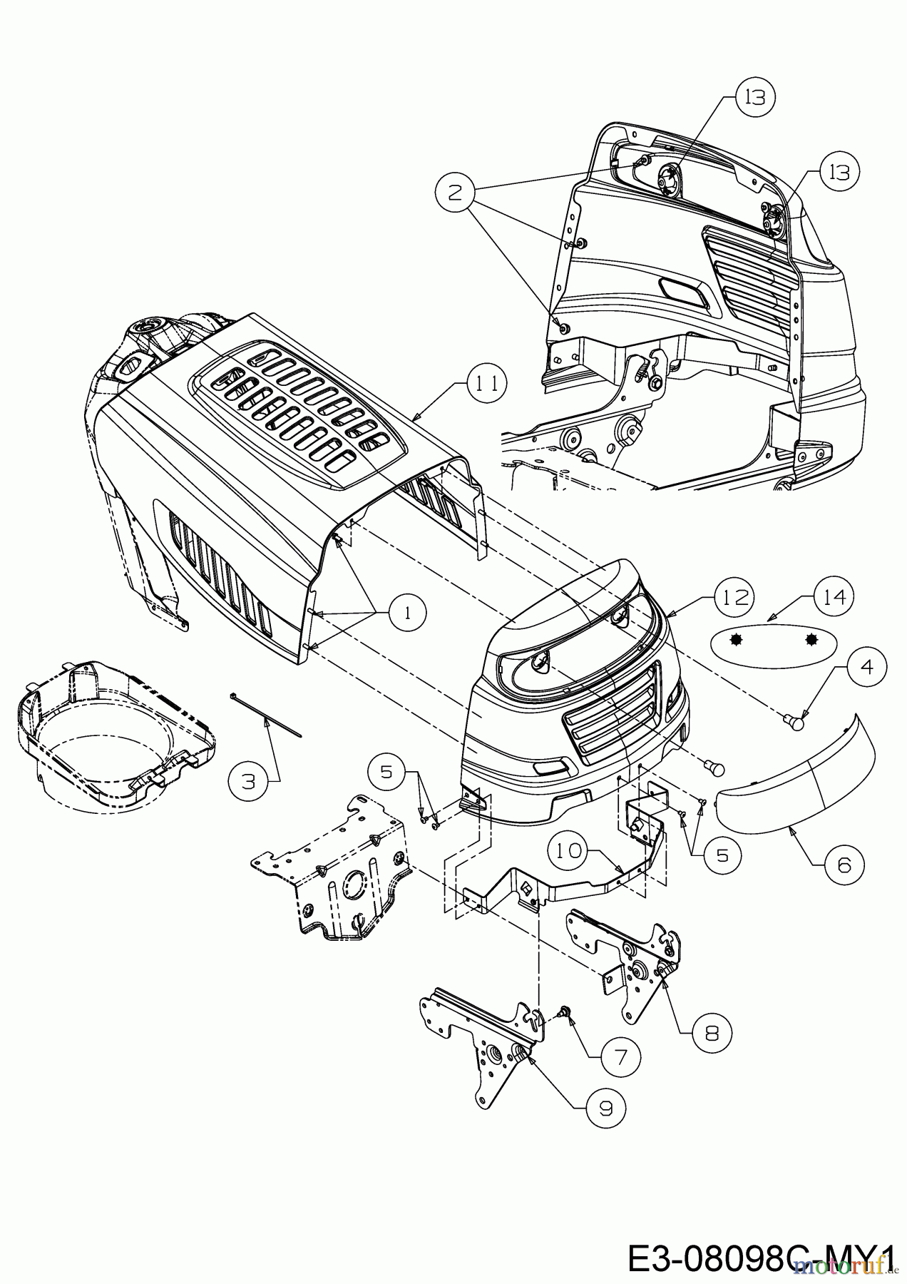  Riwall Tracteurs de pelouse RLT 92 T 13A2765E676  (2018) Capot de moteur 5-Style