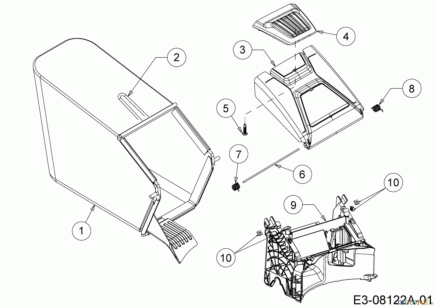  MTD Tondeuse thermique tractée Optima 46 SPHHW 12B-TH9Q600  (2016) Sac de réception de l'herbe, Clapet arrière, Pièce de guidage arrière