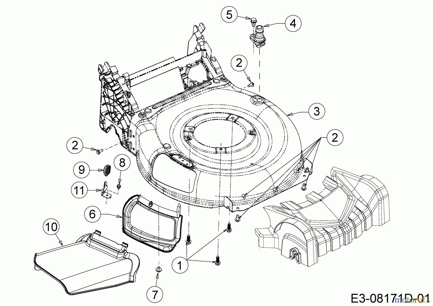  Cub Cadet Tondeuse thermique tractée LM2 CR46 12A-TS5C603  (2018) Deflecteur, Carter plateau de coupe, Clapet mulching, Tuyère nettoyage