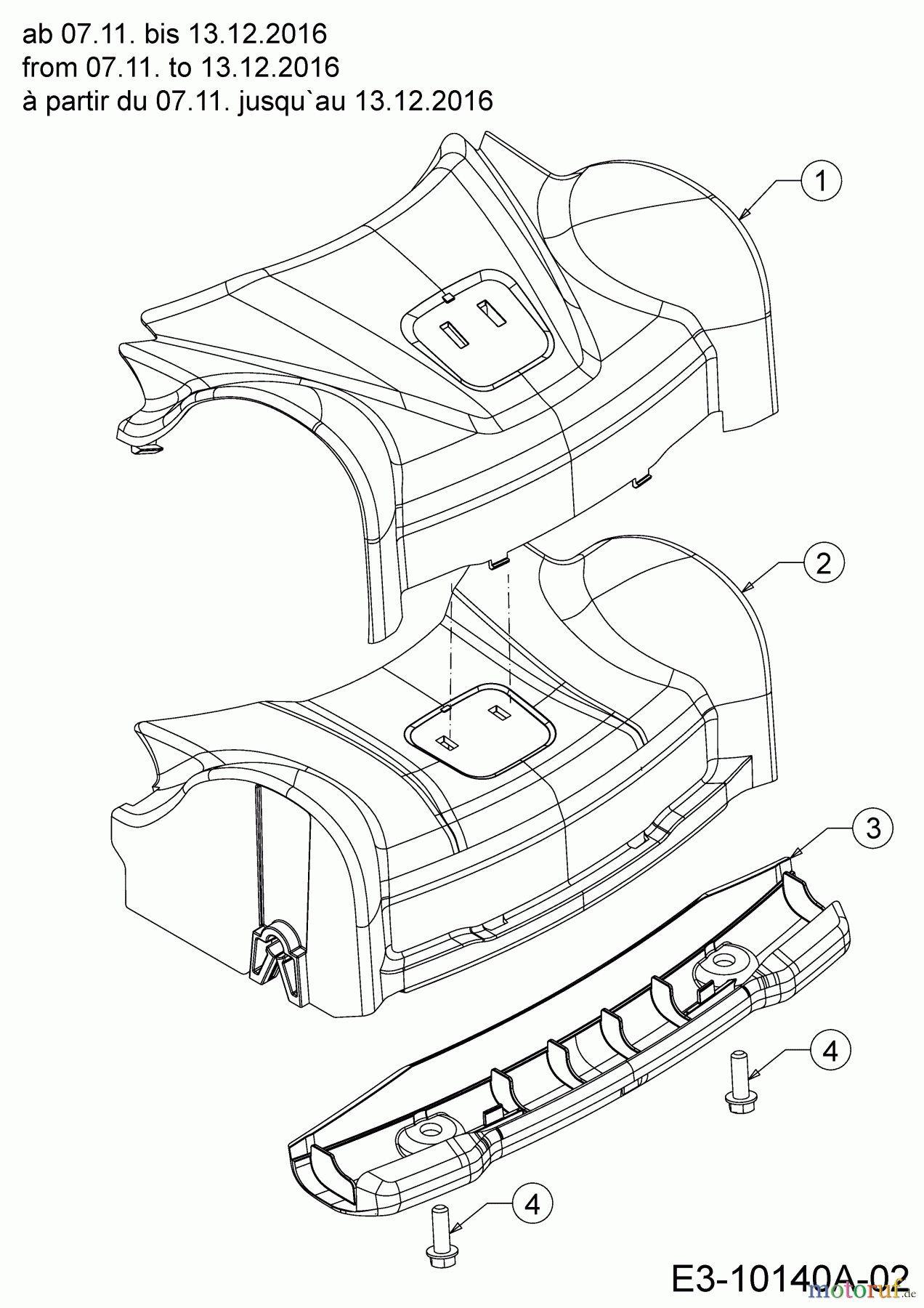  WOLF-Garten Expert Tondeuse thermique tractée Expert 46 BA V HW 12ABTV5E650  (2018) Couvercle de protection axe avant à partir du 07.11. jusqu`au 13.12.2016