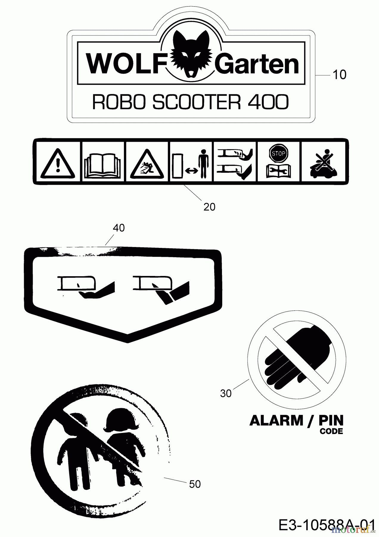  Wolf-Garten Tondeuse robot Robo Scooter 400 18BO04LF650  (2015) Decalcomanie