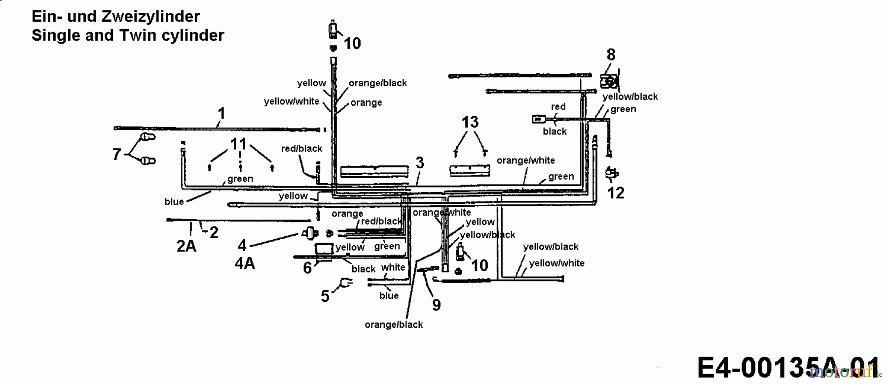  MTD Tracteurs de pelouse E 125 13BL760N678  (1998) Plan électrique pour moteur simple et deux cylindre