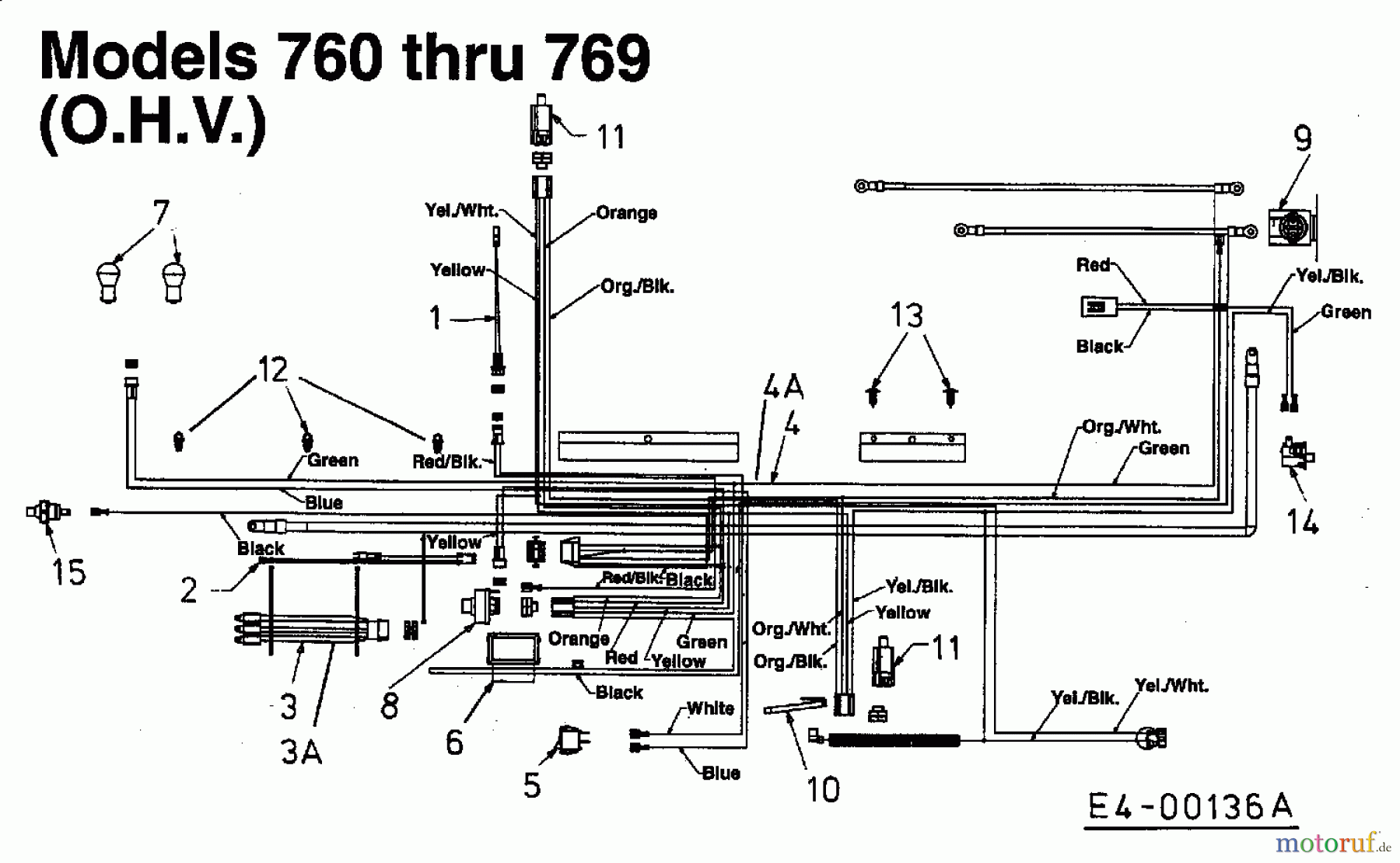  Bricolage Tracteurs de pelouse 130/102 136N762N615  (1996) Plan electrique pour O.H.V.