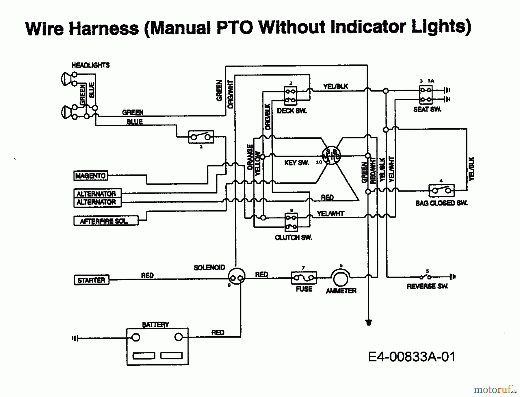  MTD Tracteurs de pelouse EH/160 13AF795N678  (1998) Plan électrique sans lampe de contrôle