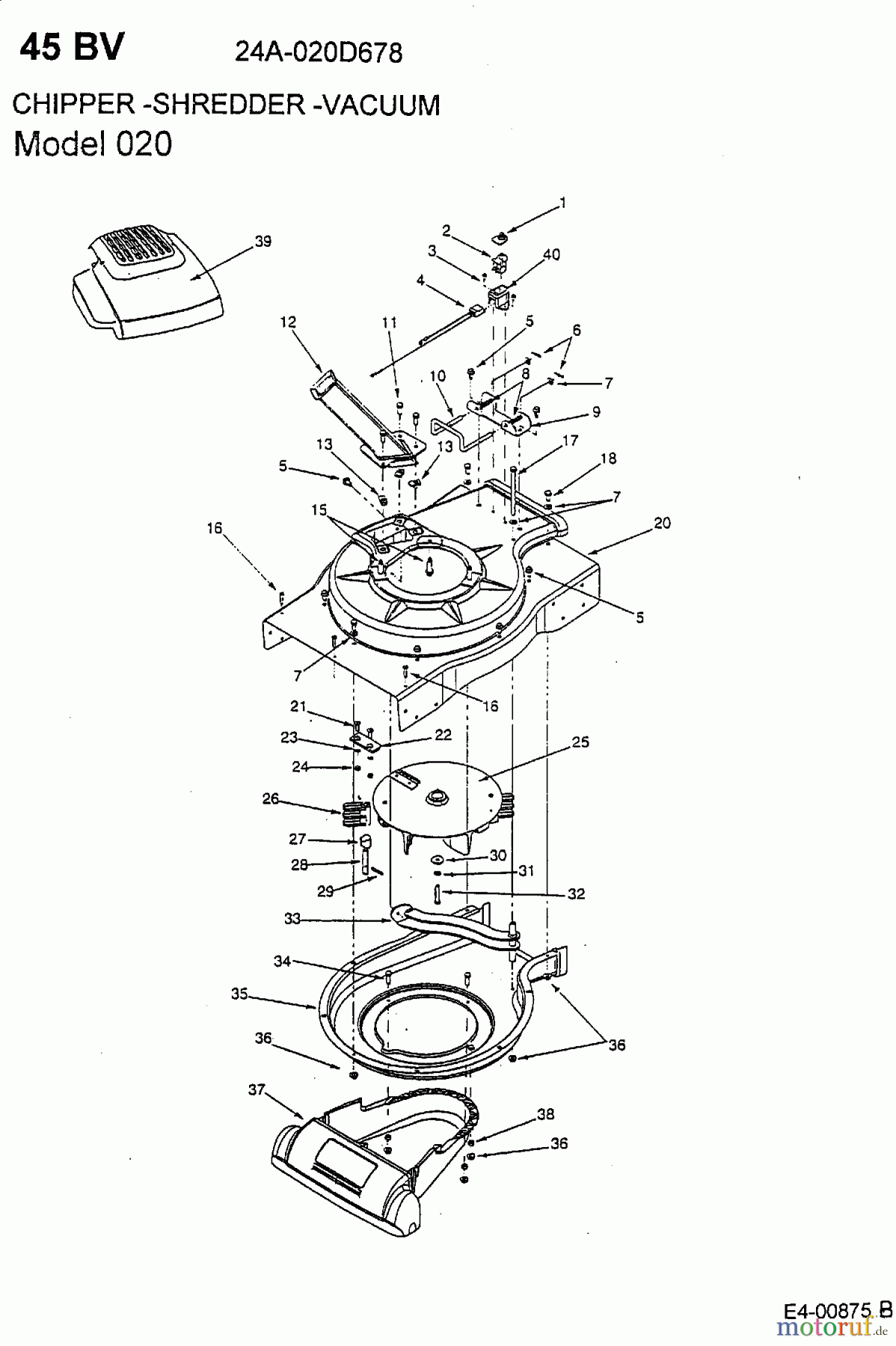  Mastercut Souffleur de feuille, Aspirateur de feuille 45 BV 24A-021F659  (2000) Porte-lames avec lames, Buse d`aspiration