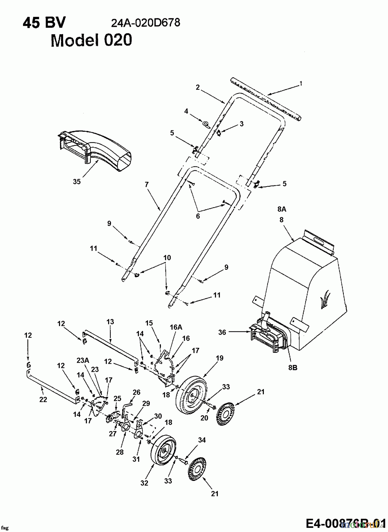  Mastercut Souffleur de feuille, Aspirateur de feuille 45 BV 24A-021F659  (2000) Sac de réception, Brancard, Roues