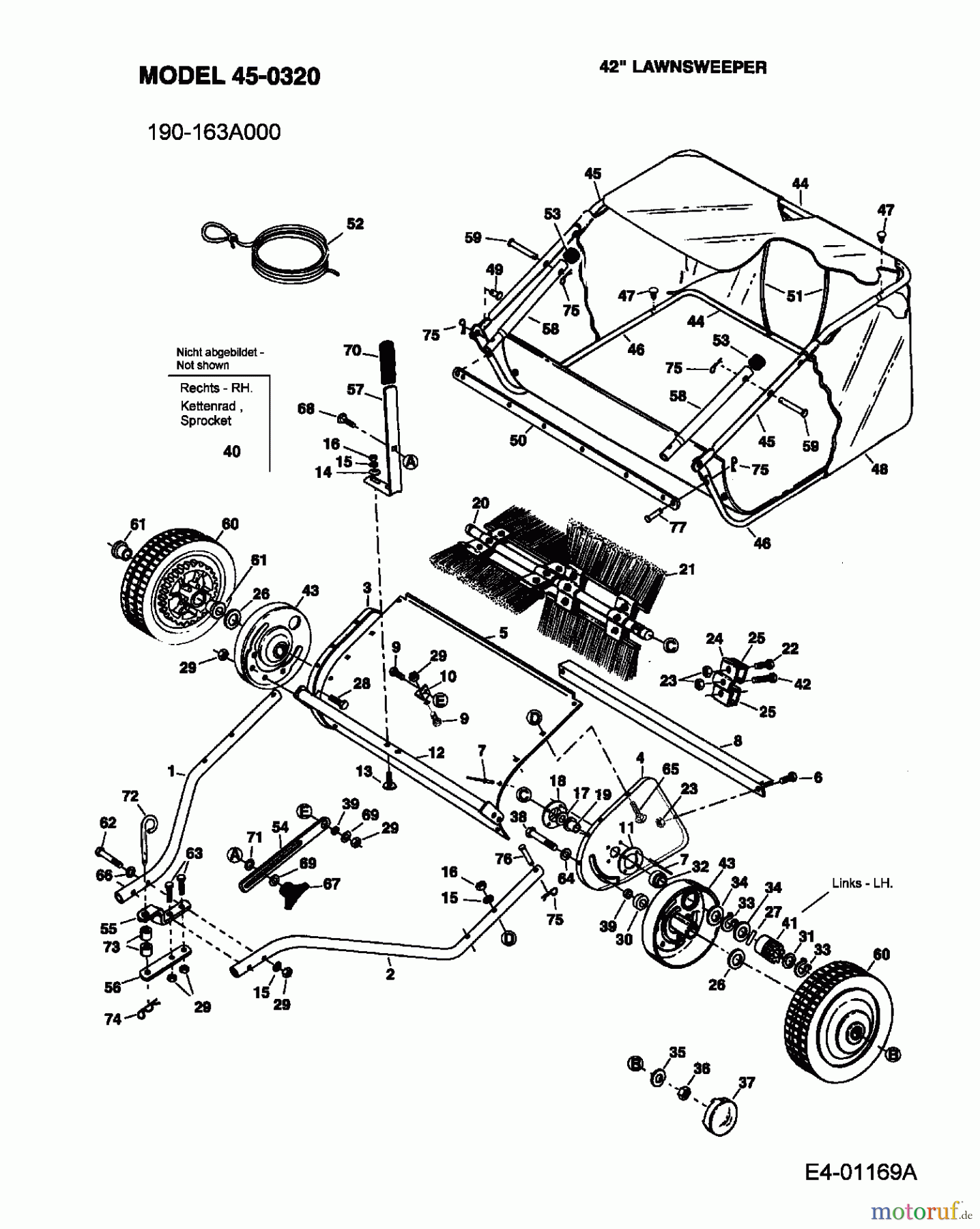  MTD Accèssoires Accèssoires tracteur de jardin et de pelouse Balai 45-0320  (190-163-000) 190-163A000  (2005) Machine de base