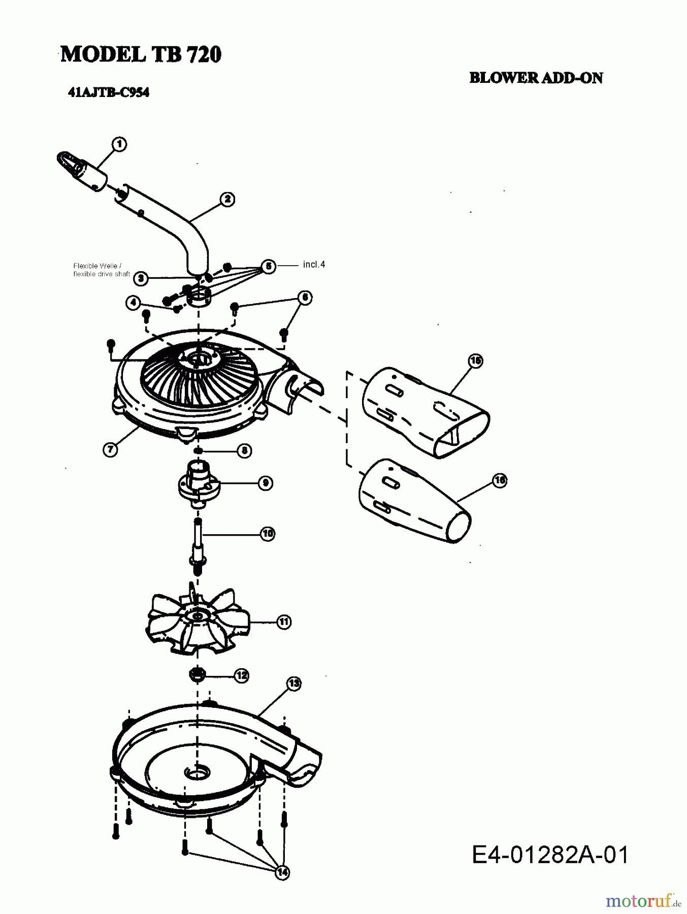  MTD Accèssoires Accèssoires coupe bordures, Débroussailleuses Souffleur de feuille, Aspirateur de feuille TB 720 41AJTB-C954  (2005) Machine de base