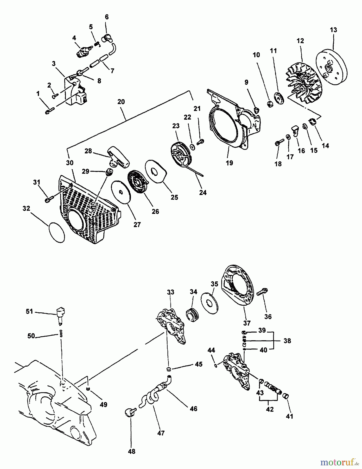  Echo Sägen, Kettensägen CS-5000 - Echo Chainsaw (Type 1E) Ignition, Starter Asy, Fan, Oiler Asy