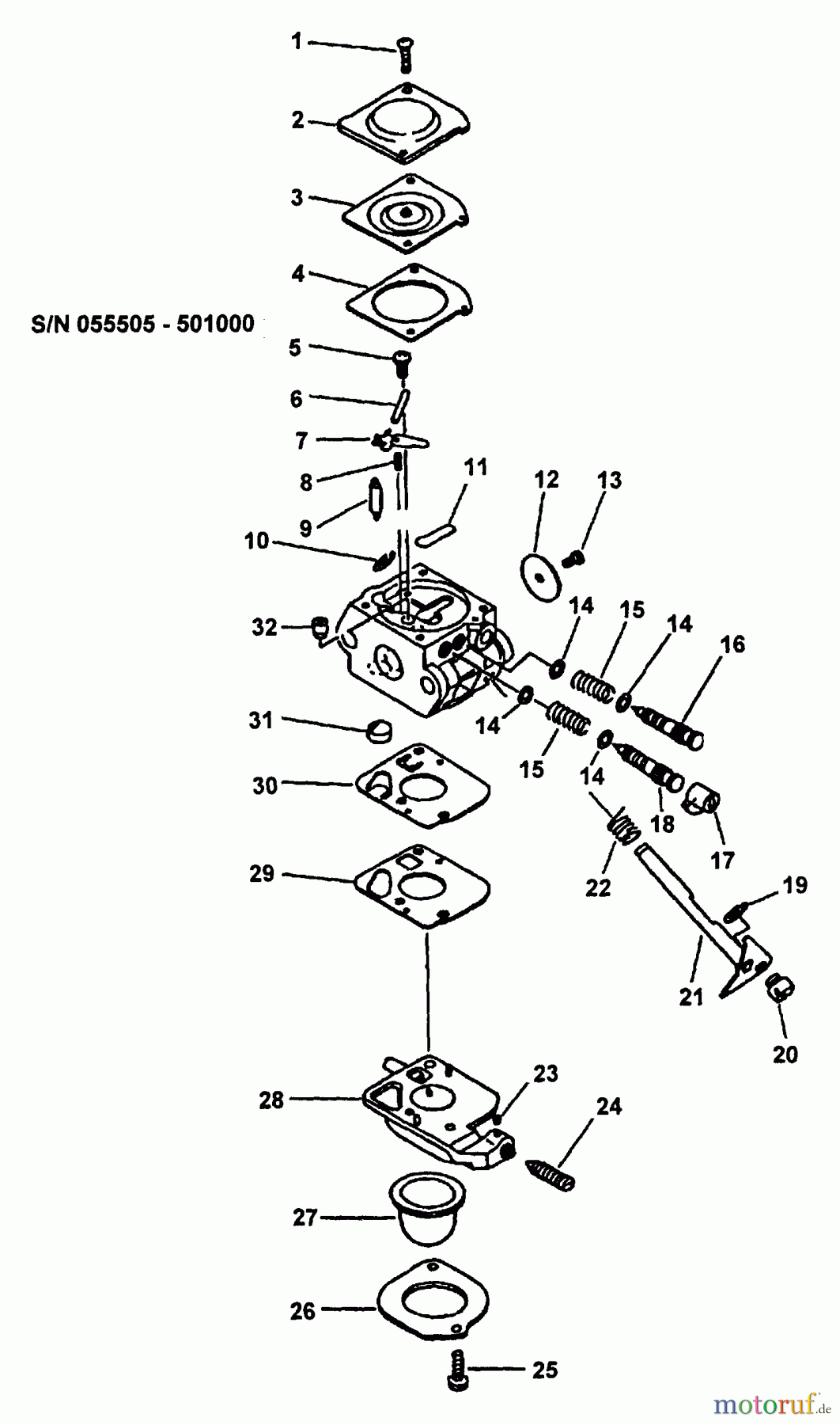  Echo Hochentaster PP-1200 - Echo Pole Saw / Pruner (Type 1) Carburetor  S/N: 055505 - 501000