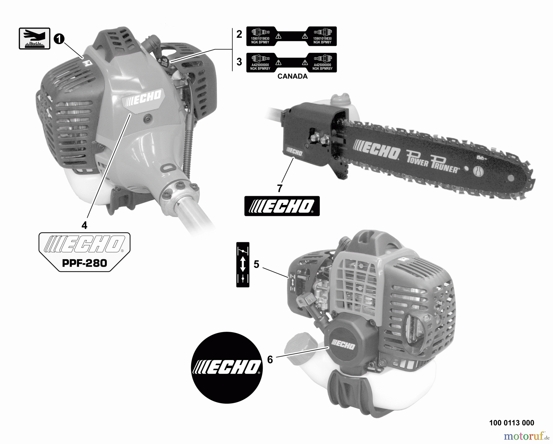  Echo Hochentaster PPF-280 - Echo Pole Saw / Pruner, S/N: E09713001001 - E09713999999 Labels