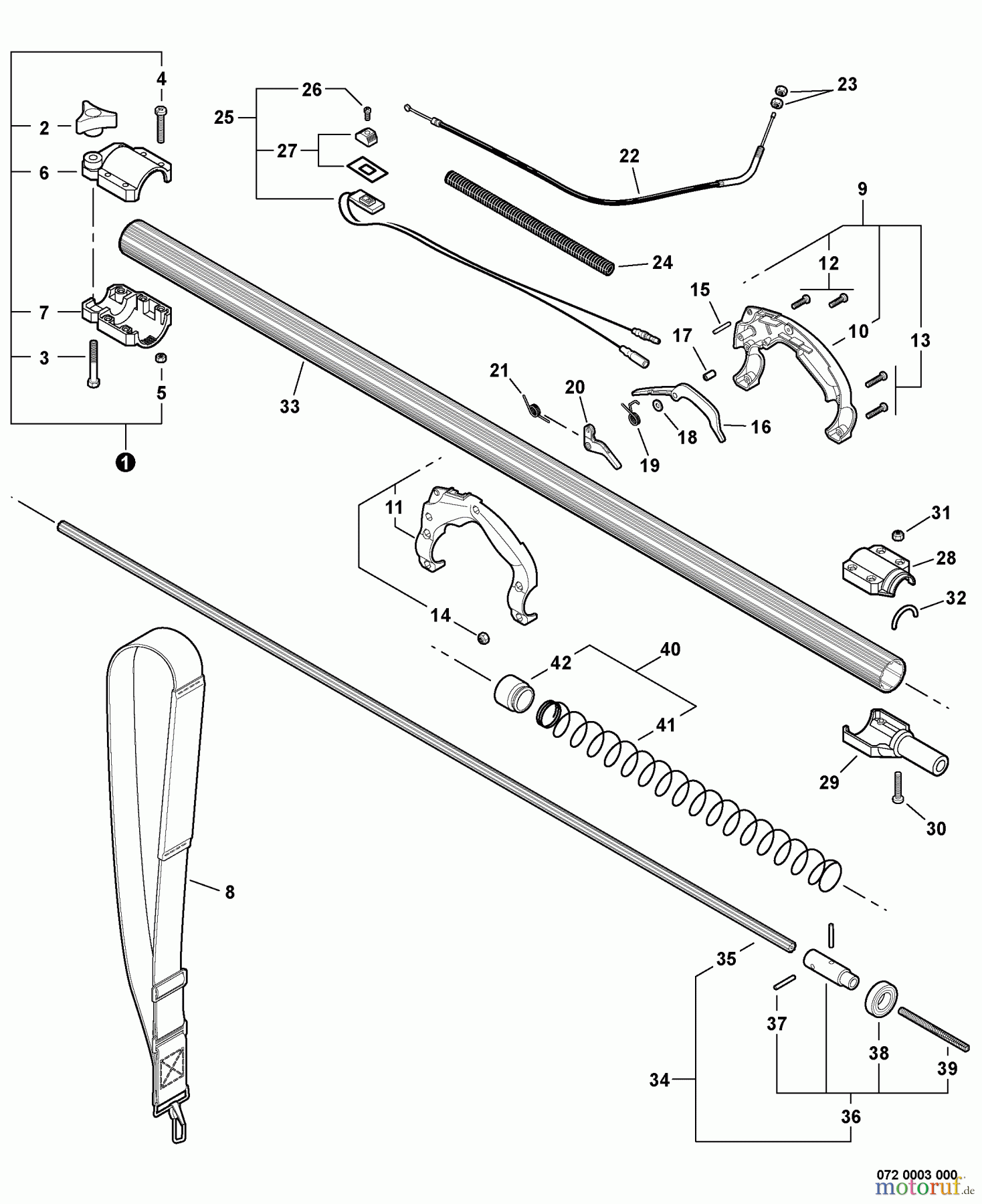  Echo Hochentaster PPT-260 - Echo Pole Saw / Pruner, S/N: E07911001001 - E07911999999 Main Pipe -- Lower, Control Handle, Throttle Cable, Shoulder Strap