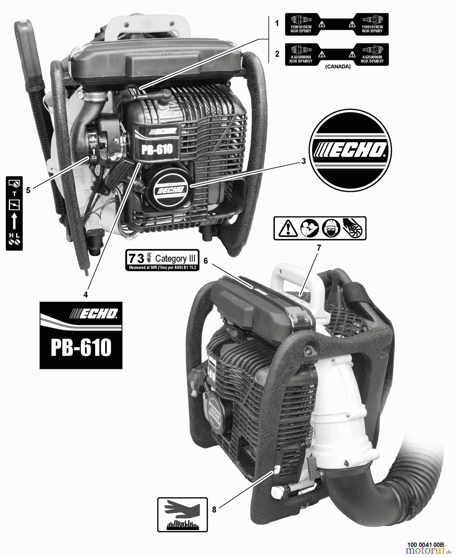  Echo Bläser / Sauger / Häcksler / Mulchgeräte	 PB-610 - Echo Back Pack Blower, S/N: 09001001 - 09999999 Labels