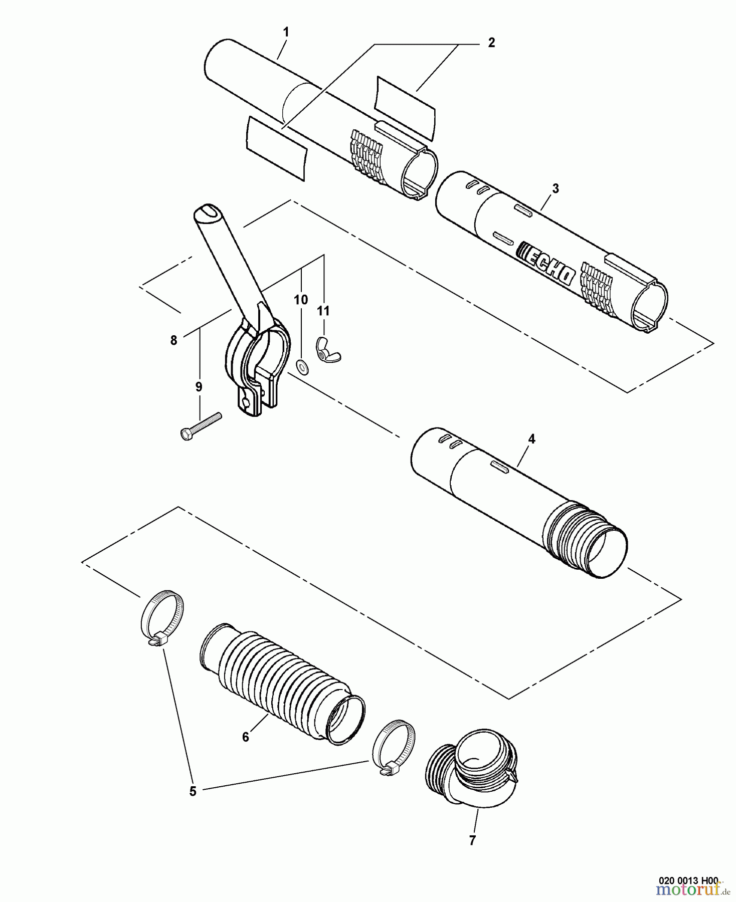  Echo Bläser / Sauger / Häcksler / Mulchgeräte	 PB-610 - Echo Back Pack Blower, S/N: 09001001 - 09999999 Posi-Loc Blower Tubes