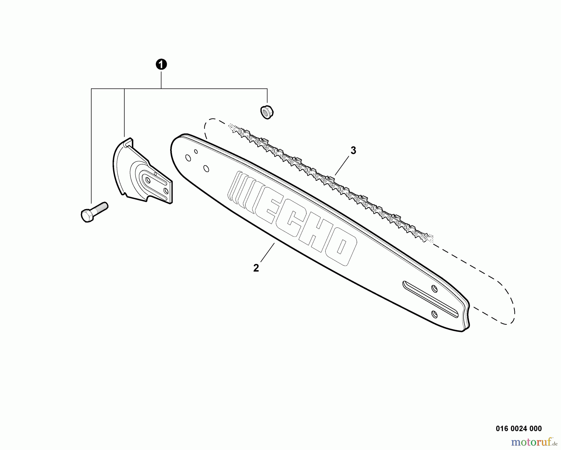  Echo Sägen, Kettensägen CS-303T - Echo Chainsaw, S/N: C26012001001 - C26012999999 Guide Bar, Saw Chain, Kick Guard