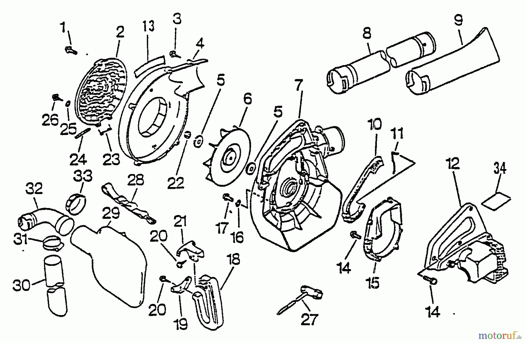  Echo Bläser / Sauger / Häcksler / Mulchgeräte	 PB-1010 - Echo Hand Held Blower, S/N: 098001 - 122635 Fan, Housings, Blowing Pipes, Debris Bag, Handles, Cover, Tools