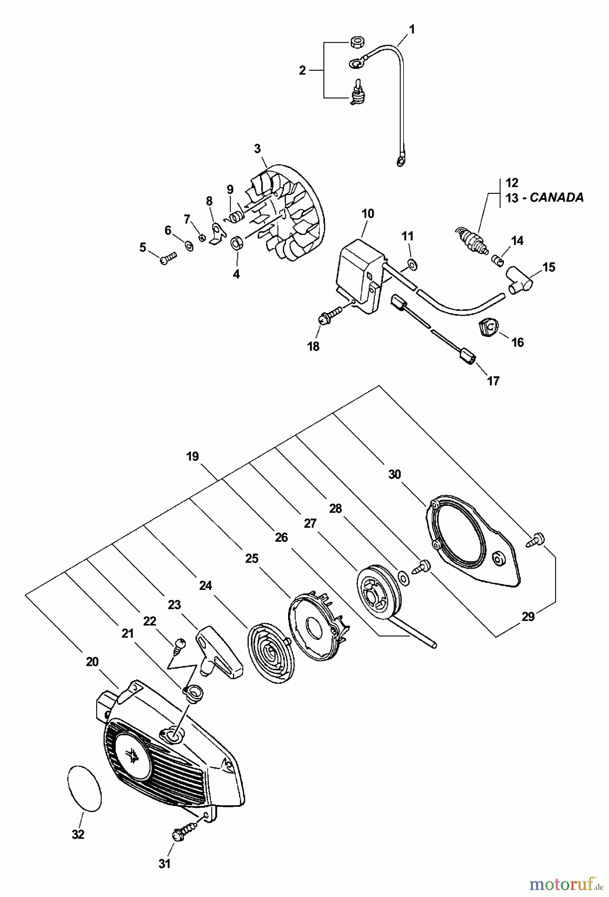  Echo Sägen, Kettensägen CS-340 - Echo Chainsaw, S/N: 03001001 - 03999999 Ignition, Starter Assembly