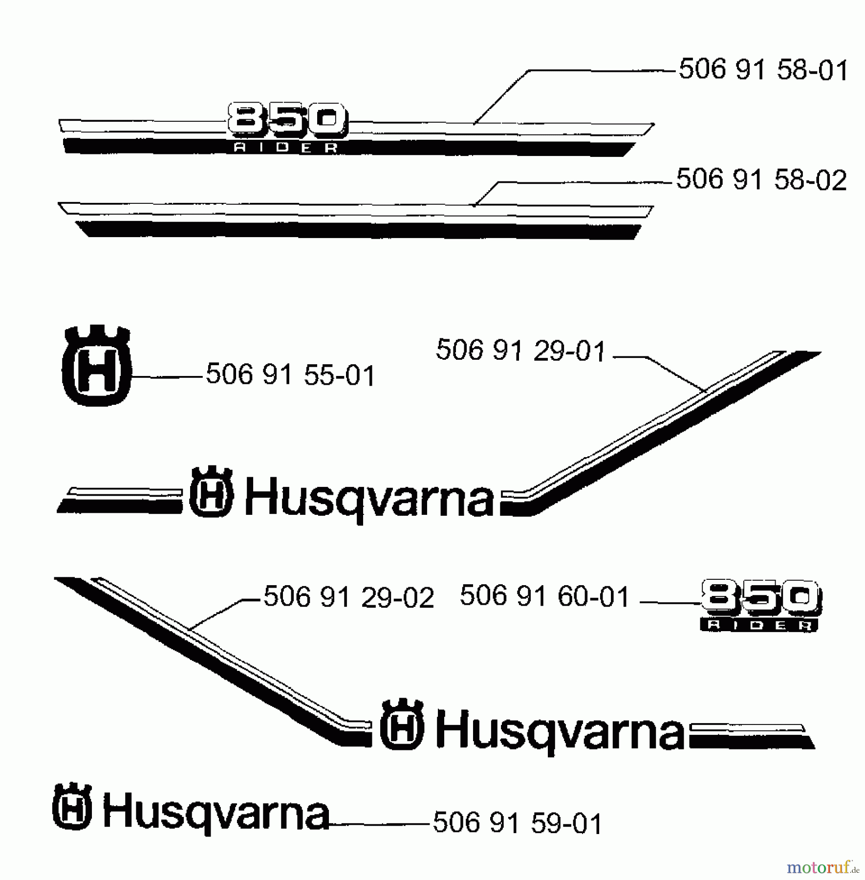  Husqvarna Reitermäher, Motor hinten Rider 850 - Husqvarna Swedish Rider (1994-03 & After) Decals