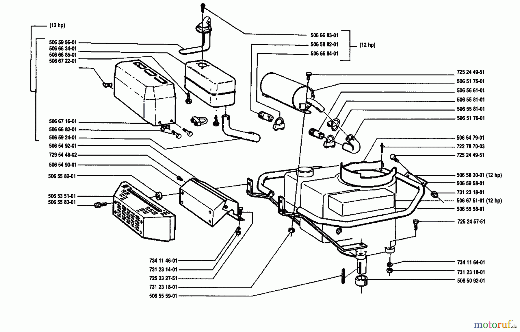  Husqvarna Reitermäher, Motor hinten Rider 850 12 - Husqvarna Swedish Rider (1989-02 to 1990-01) Fuel Tank Assembly