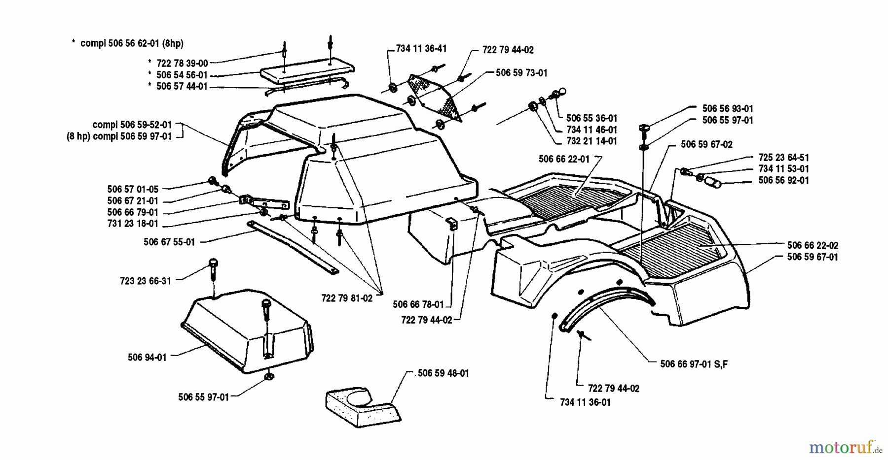  Husqvarna Reitermäher, Motor hinten Rider 850 8 - Husqvarna Swedish Rider (1990-02 & After) Upper Deck Assembly