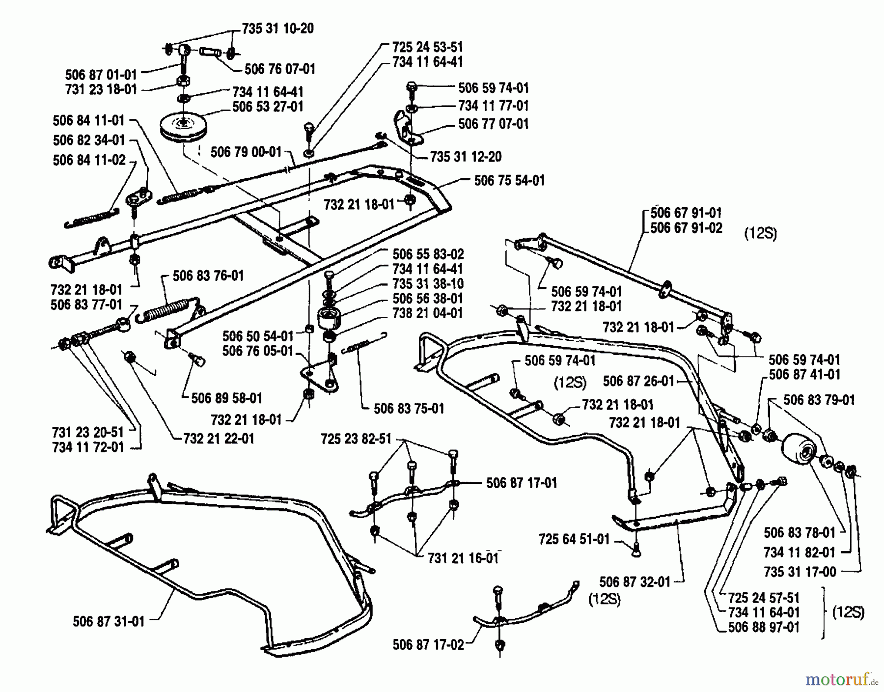  Husqvarna Reitermäher, Motor hinten Rider 970 12 S - Husqvarna Swedish Rider (1992-03 to 1993-04) Mower Frame Assembly