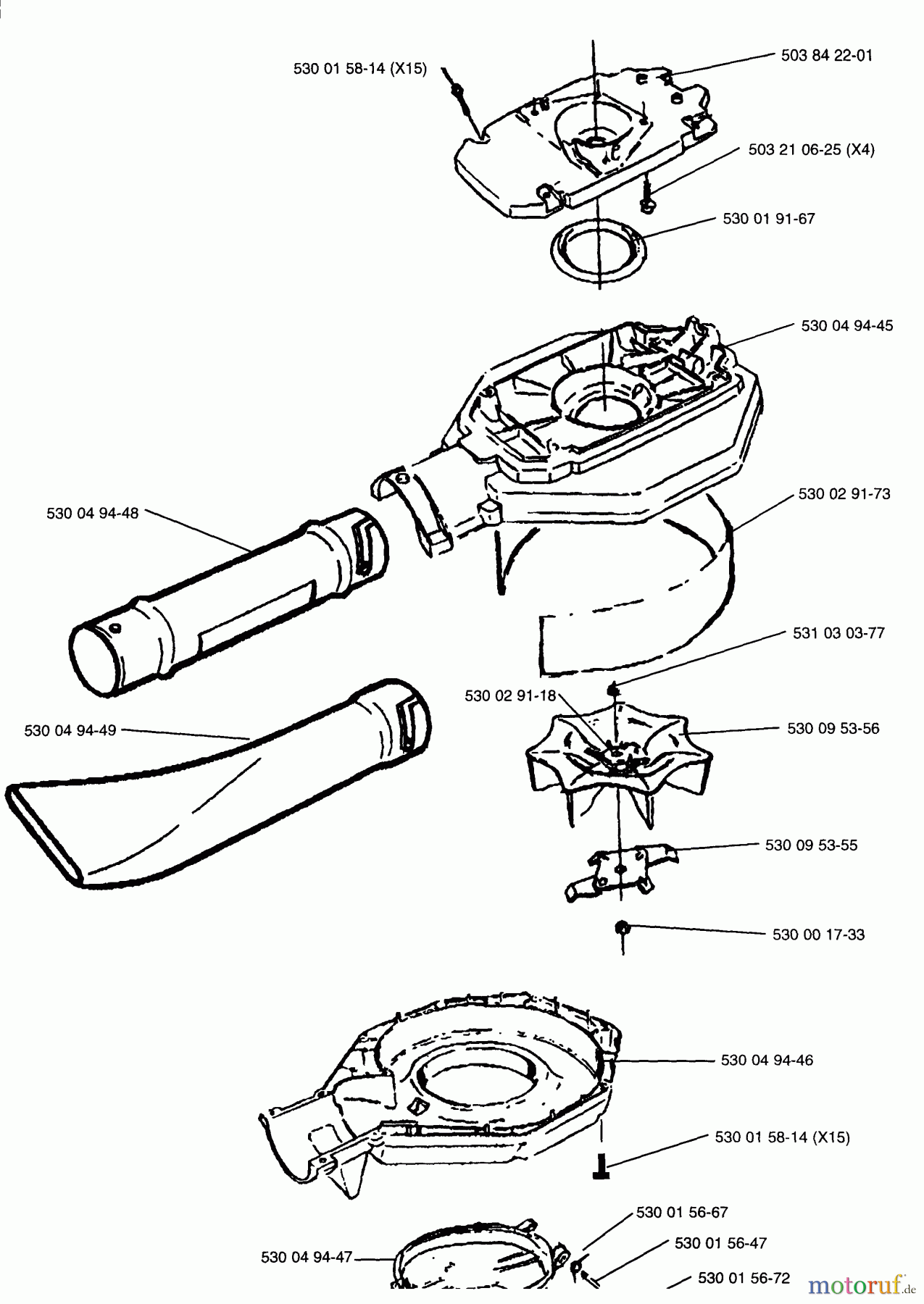  Husqvarna Bläser / Sauger / Häcksler / Mulchgeräte 225 HBV - Husqvarna Handheld Blower Vacuum (1996-09 to 1997-01) Casing Assembly