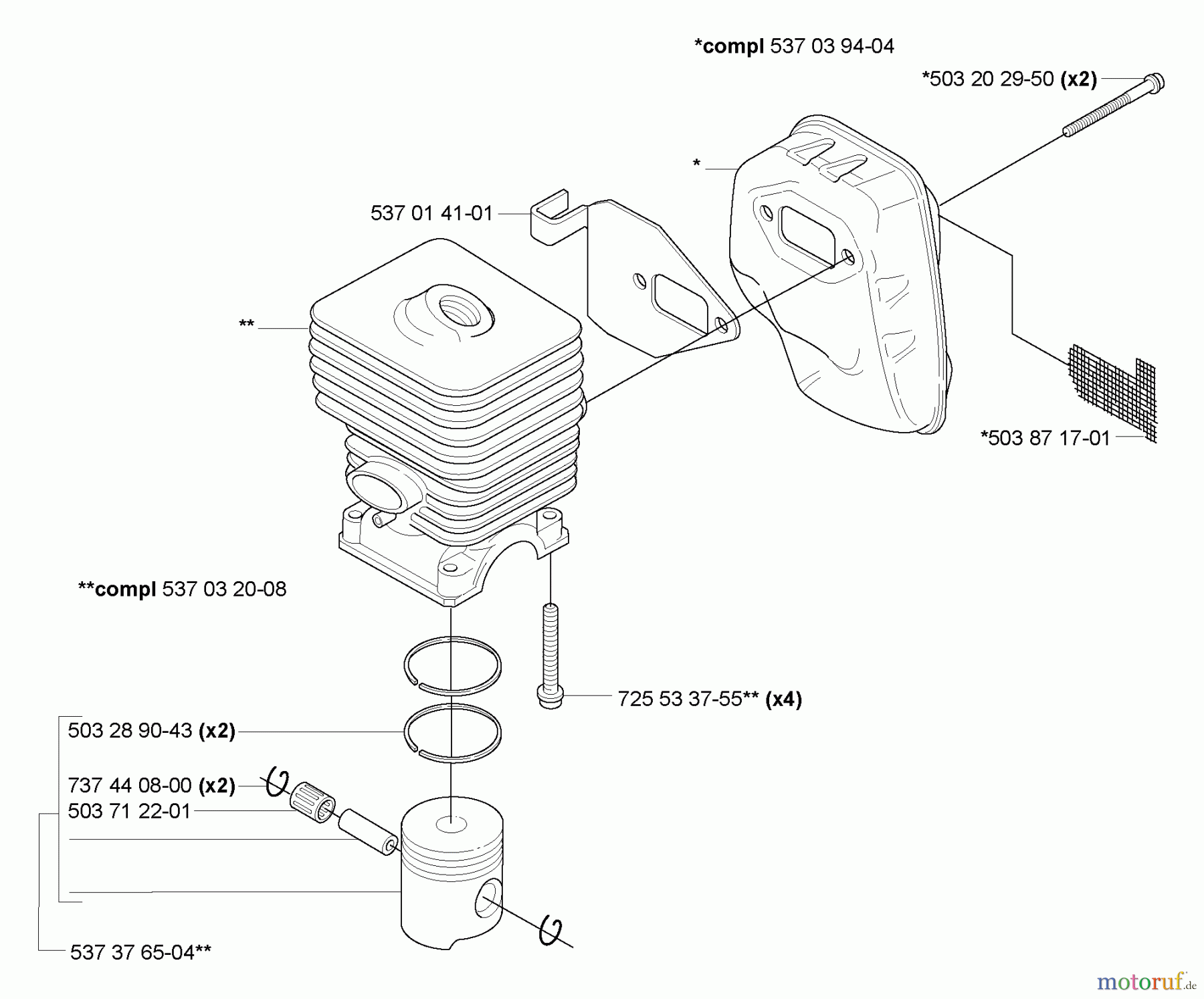  Husqvarna Zubehör HA 850 - Husqvarna Hedge Trimmer Attachment (2005-10 to 2009-03) Piston / Cylinder / Muffler