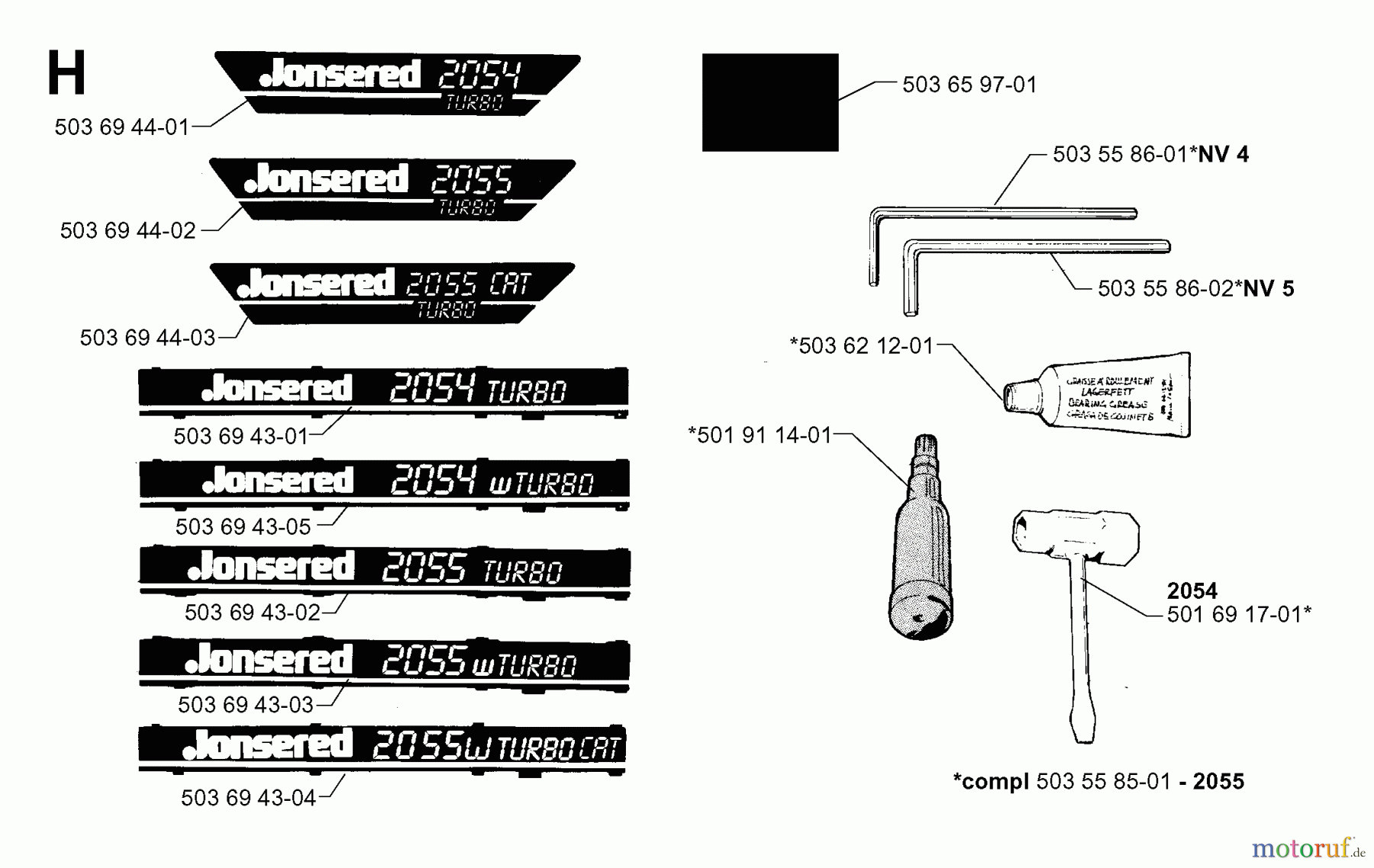  Jonsered Motorsägen 2054 EPA - Jonsered Chainsaw (2000-05) DECALS