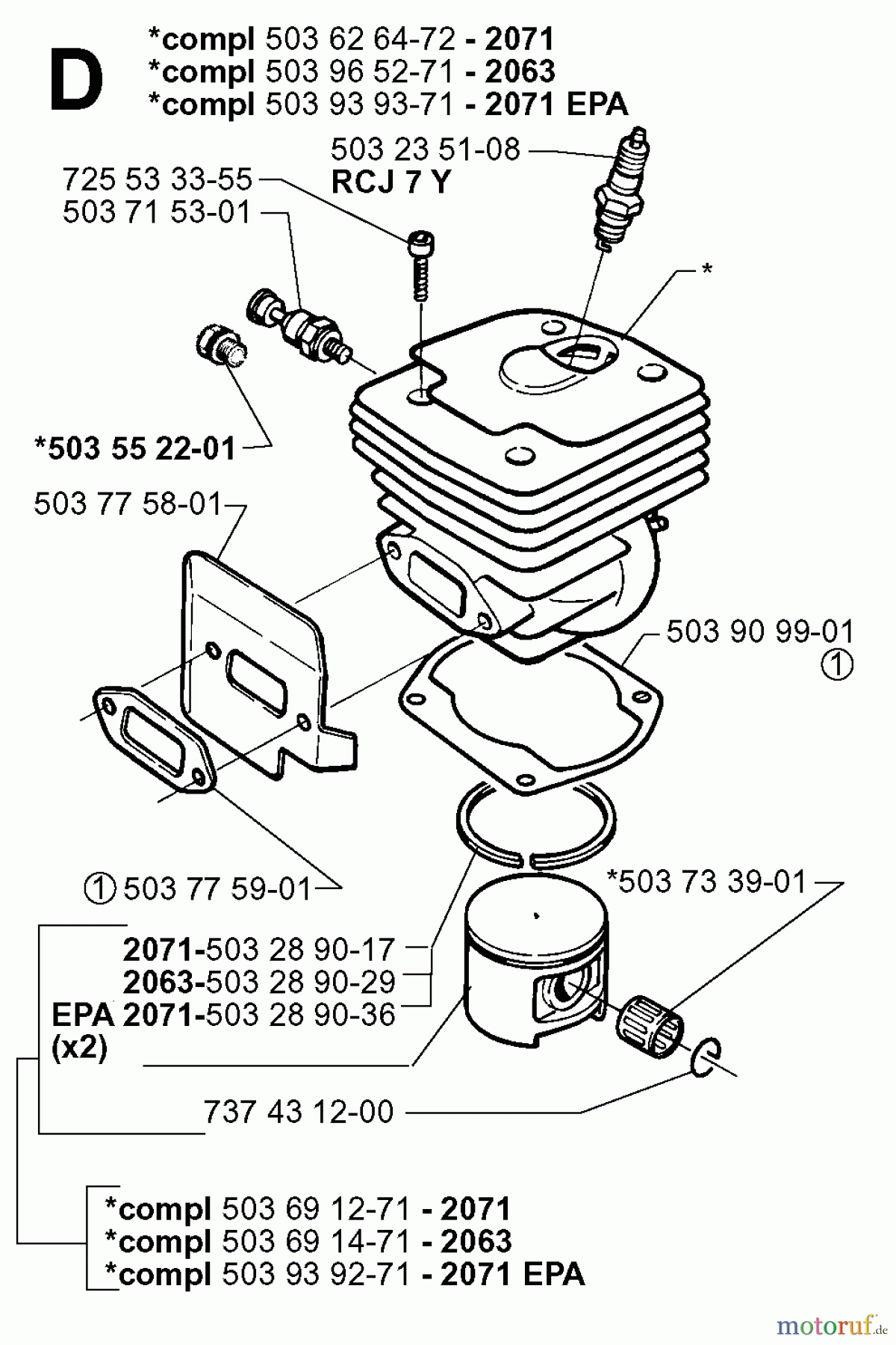  Jonsered Motorsägen 2071 EPA - Jonsered Chainsaw (1999-03) CYLINDER PISTON