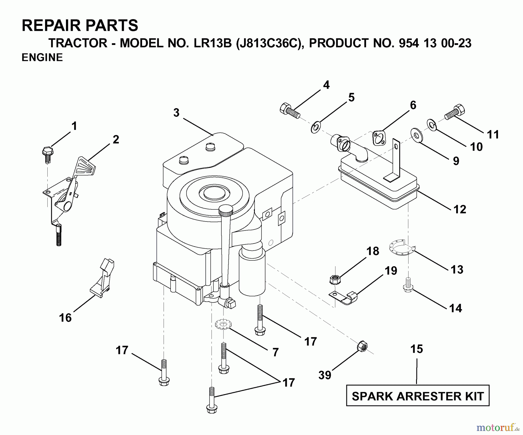  Jonsered Rasen  und Garten Traktoren LR13B (J813C36C, 954130023) - Jonsered Lawn & Garden Tractor (2000-03) ENGINE CUTTING EQUIPMENT