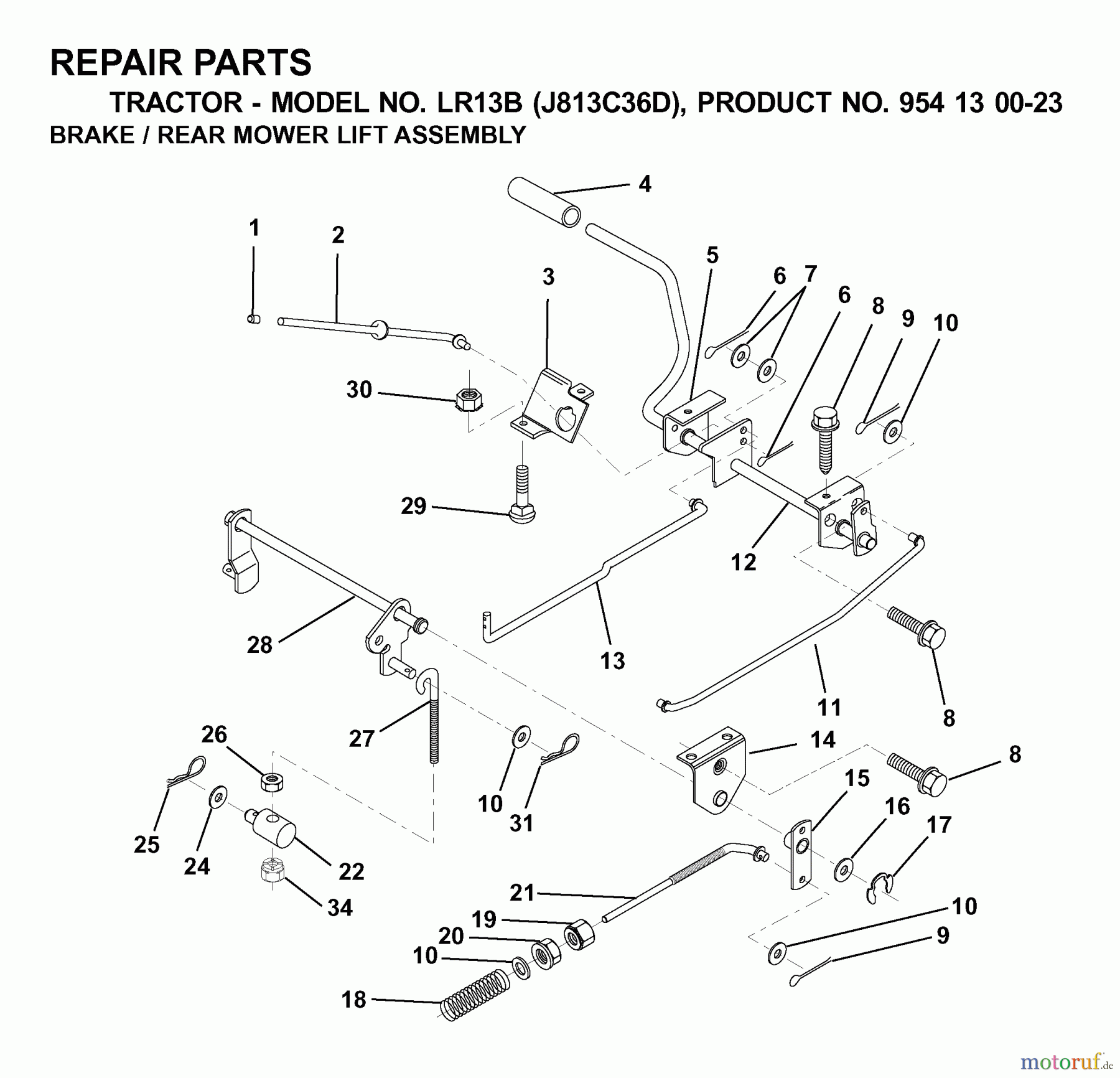  Jonsered Rasen  und Garten Traktoren LR13B (J813C36D, 954130023) - Jonsered Lawn & Garden Tractor (2000-04) BRAKE / REAR MOWER LIFT