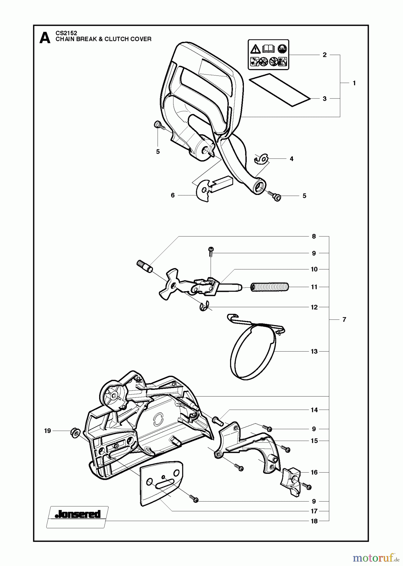  Jonsered Motorsägen CS2152 - Jonsered Chainsaw (2011-05) CHAIN BRAKE CLUTCH COVER