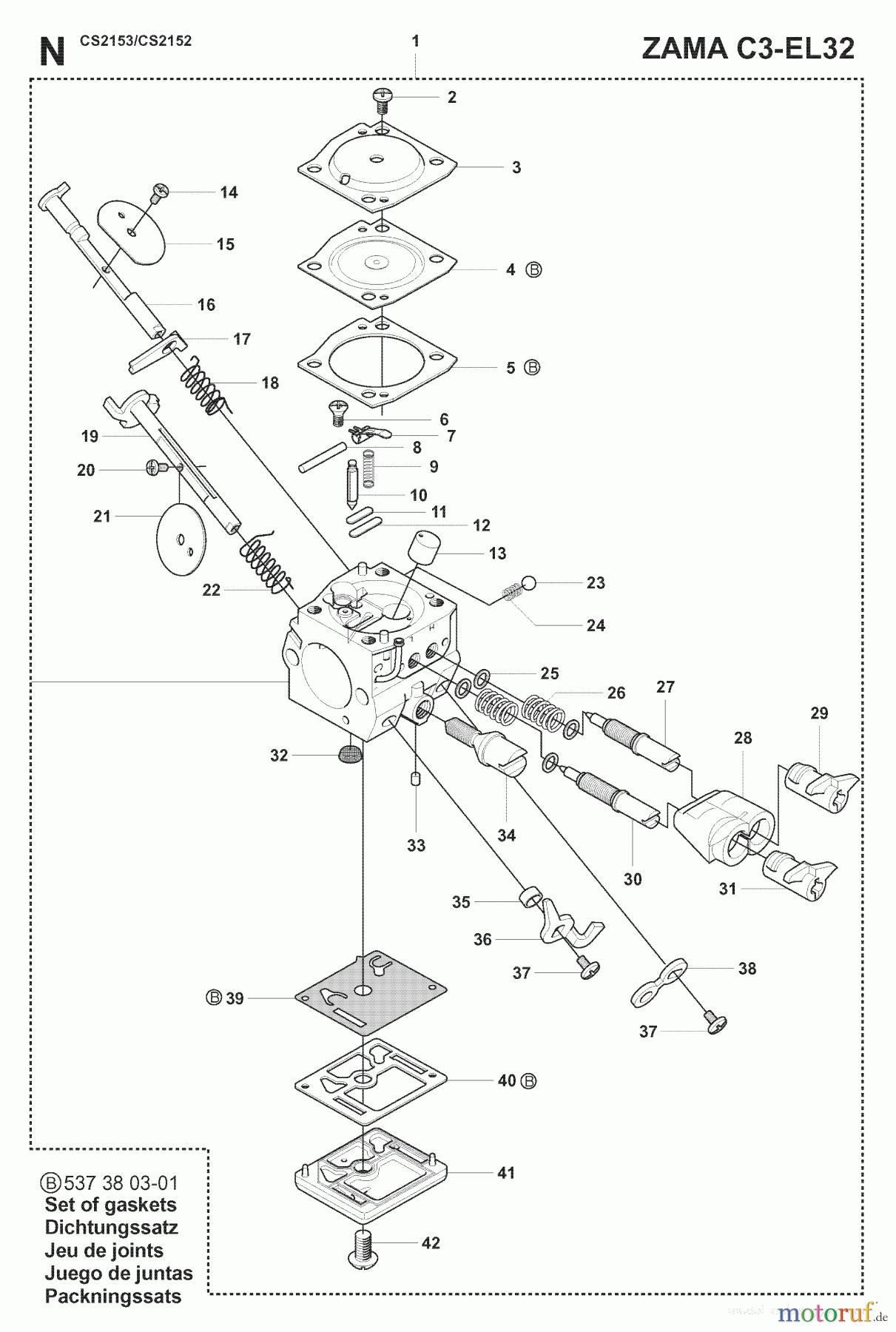  Jonsered Motorsägen CS2153 - Jonsered Chainsaw (2007-08) CARBURETOR