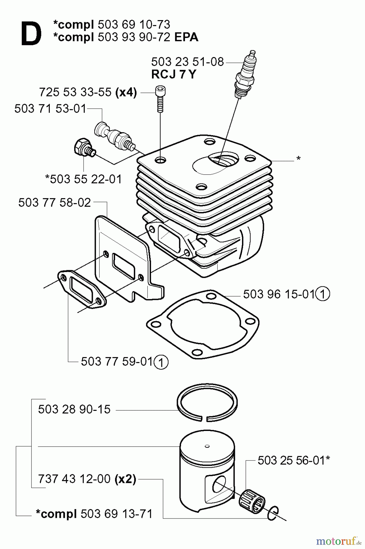  Jonsered Motorsägen CS2165 - Jonsered Chainsaw (2003-06) CYLINDER PISTON