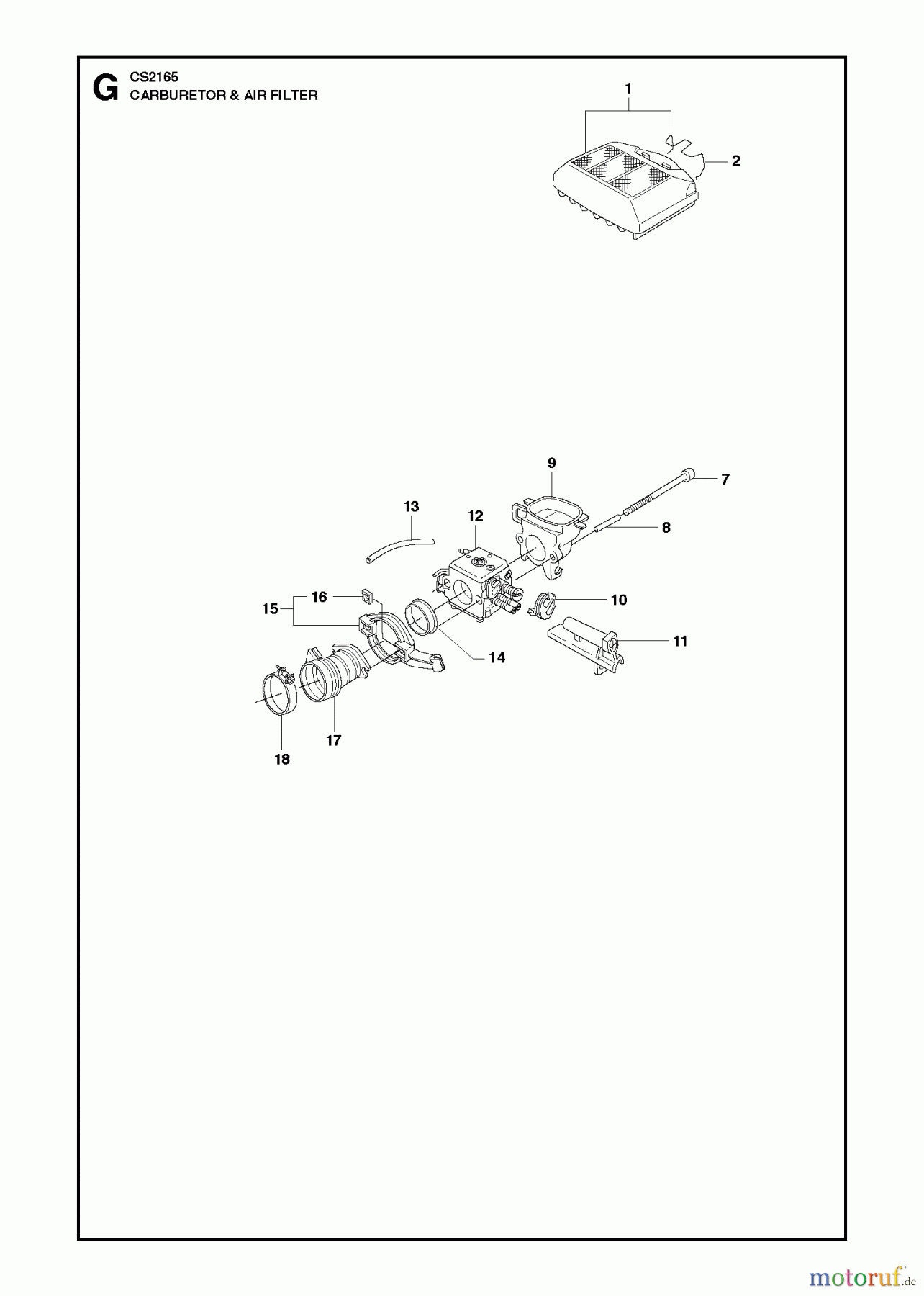  Jonsered Motorsägen CS2165 - Jonsered Chainsaw (2011-05) CARBURETOR AIR FILTER