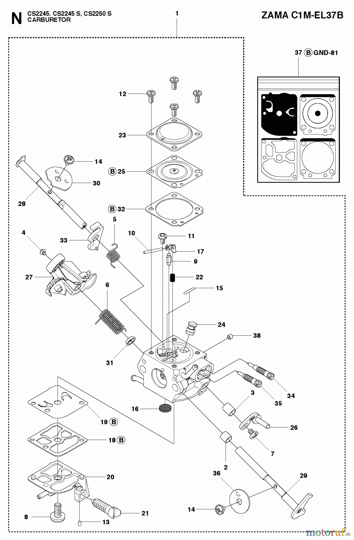  Jonsered Motorsägen CS2245 S - Jonsered Chainsaw (2010-07) CARBURETOR