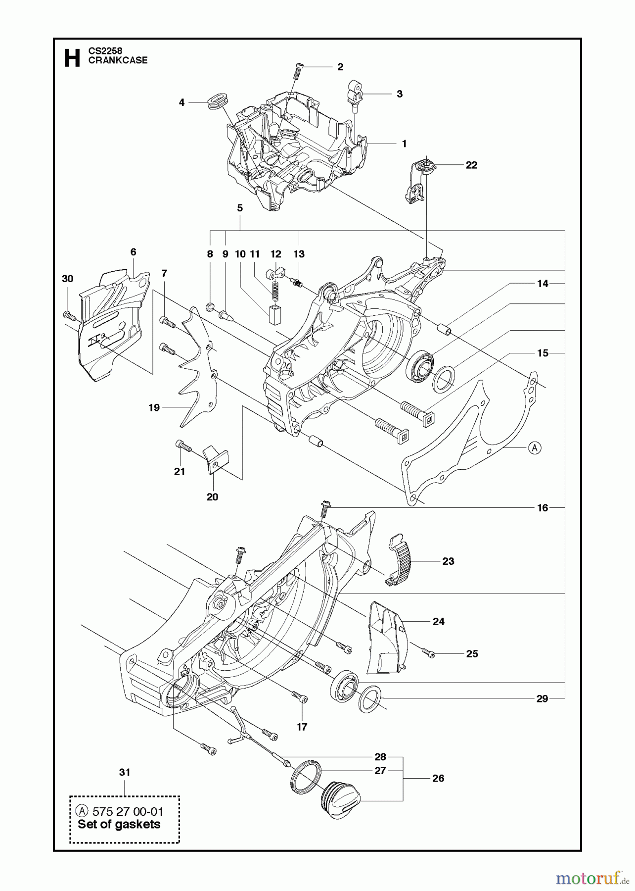  Jonsered Motorsägen CS2258 - Jonsered Chainsaw (2012-05) CRANKCASE