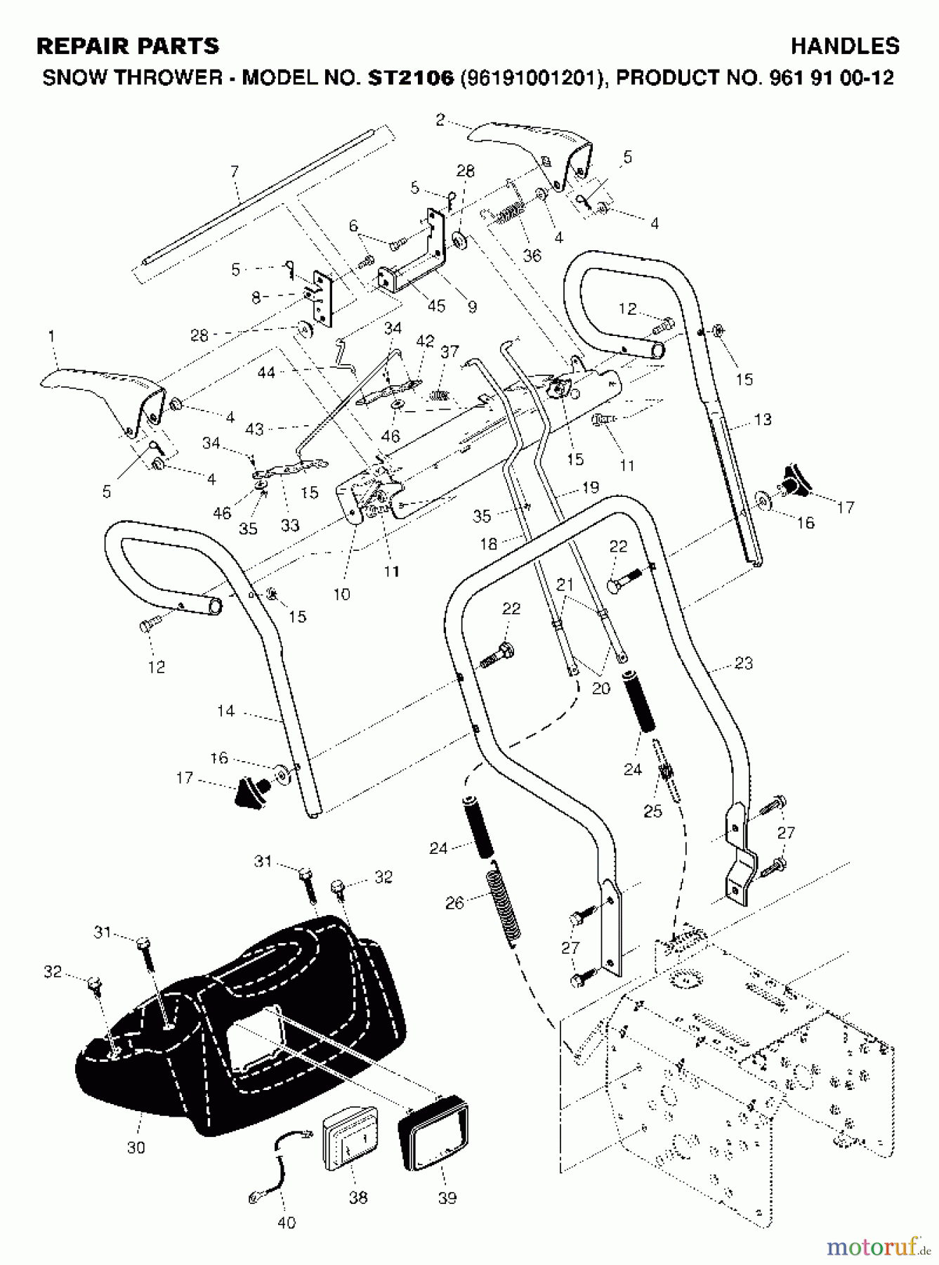  Jonsered Schneefräsen ST 2106 (961910012, 96191001201) - Jonsered Snow Thrower (2007-01) HANDLE CONTROLS