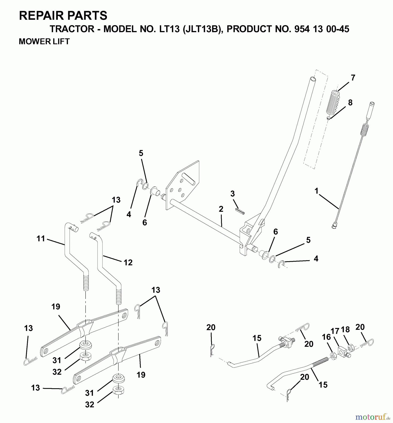  Jonsered Rasen  und Garten Traktoren LT13 (JLT13B, 954130045) - Jonsered Lawn & Garden Tractor (2001-02) MOWER LIFT / DECK LIFT