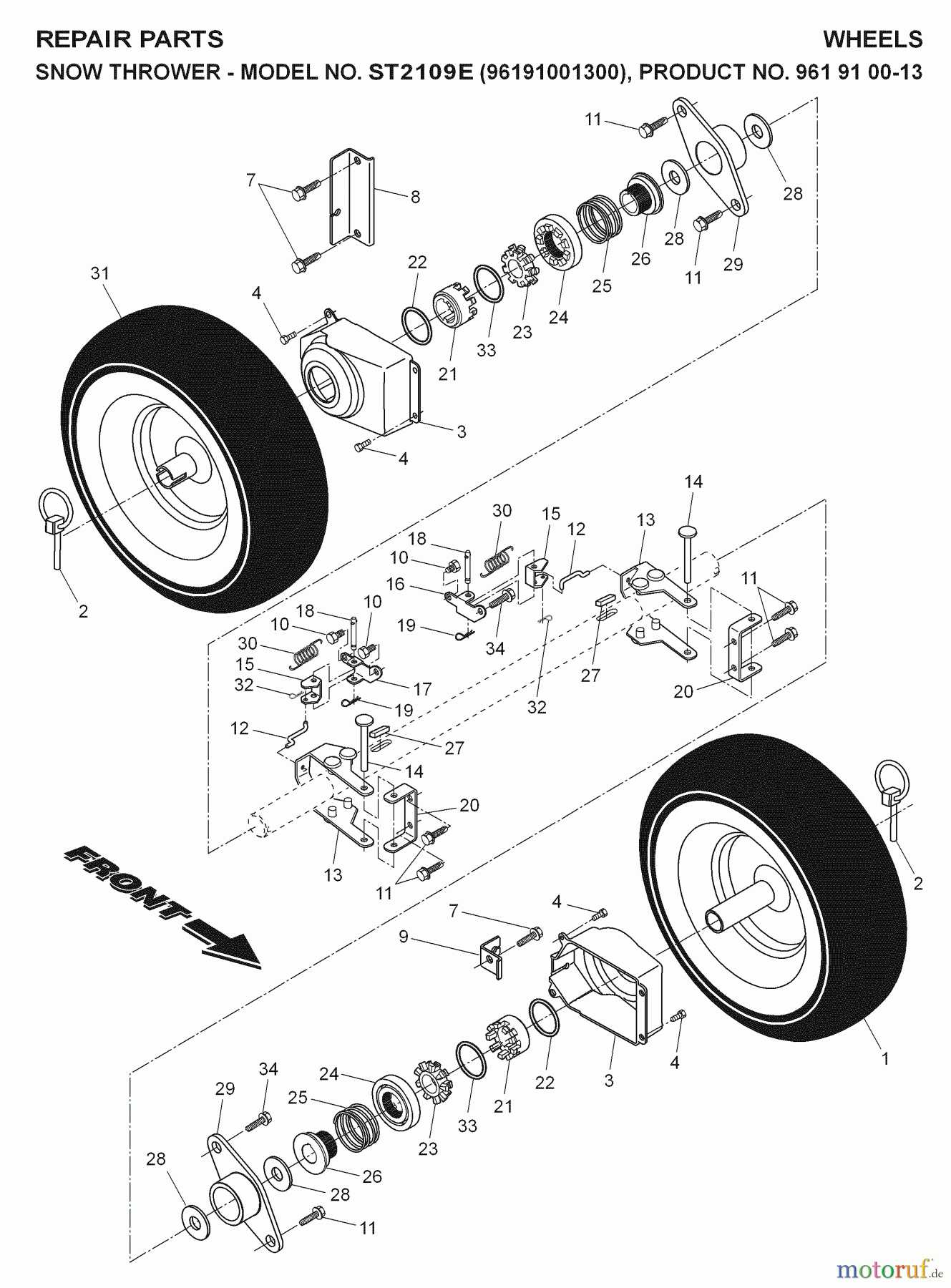  Jonsered Schneefräsen ST 2109 E (96191001300) - Jonsered Snow Thrower (2007-01) WHEELS TIRES