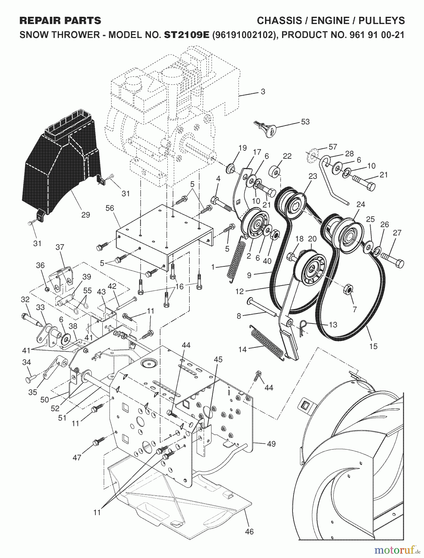  Jonsered Schneefräsen ST 2109 E (96191002102) - Jonsered Snow Thrower (2007-10) CHASSIS ENCLOSURES