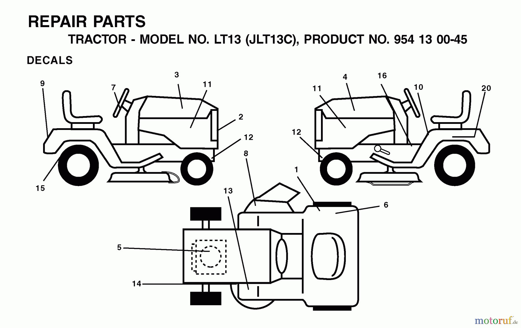  Jonsered Rasen  und Garten Traktoren LT13 (JLT13C, 954130045) - Jonsered Lawn & Garden Tractor (2001-09) DECALS