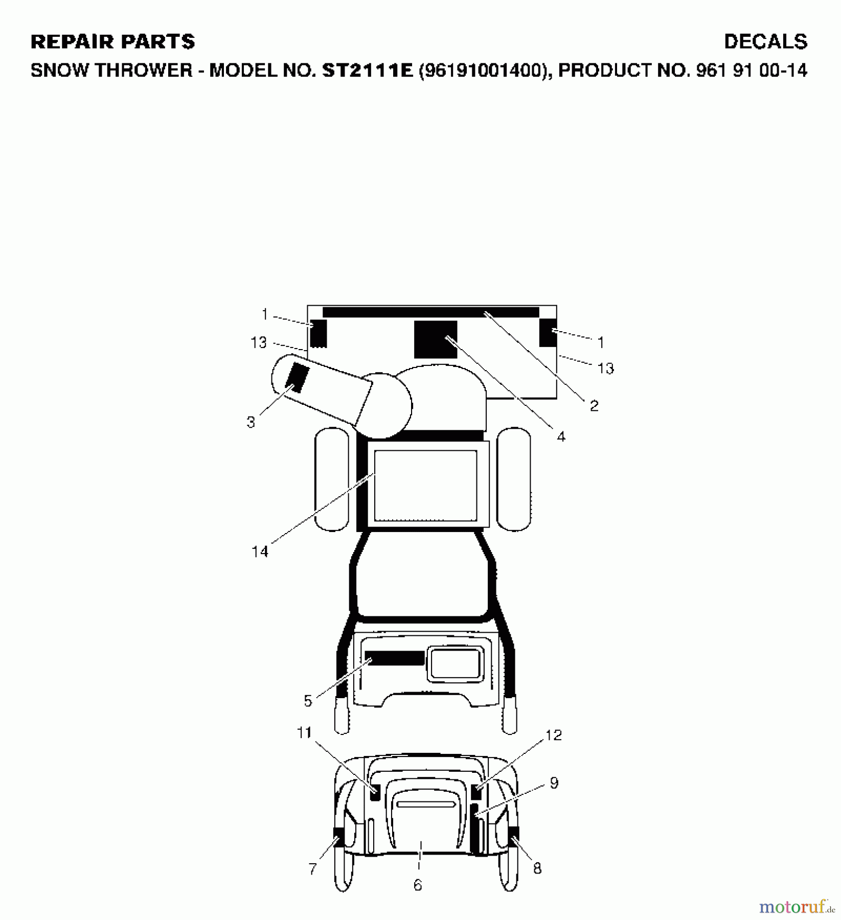  Jonsered Schneefräsen ST 2111 E (96191001400) - Jonsered Snow Thrower (2007-01) DECALS