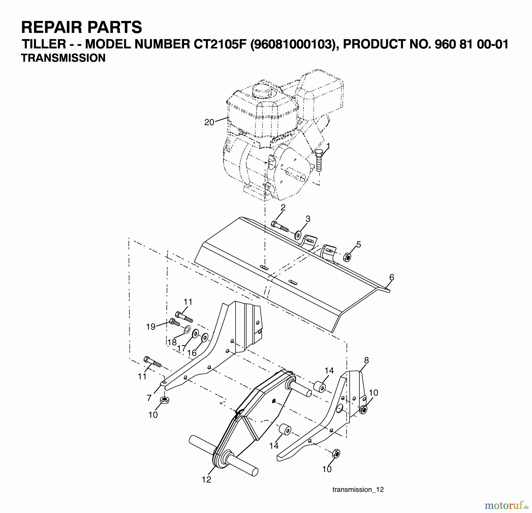  Jonsered Motorhacken / Kultivierer CT2105F (960810001, 96081000103) - Jonsered Cultivator (2007-02) TRANSMISSION