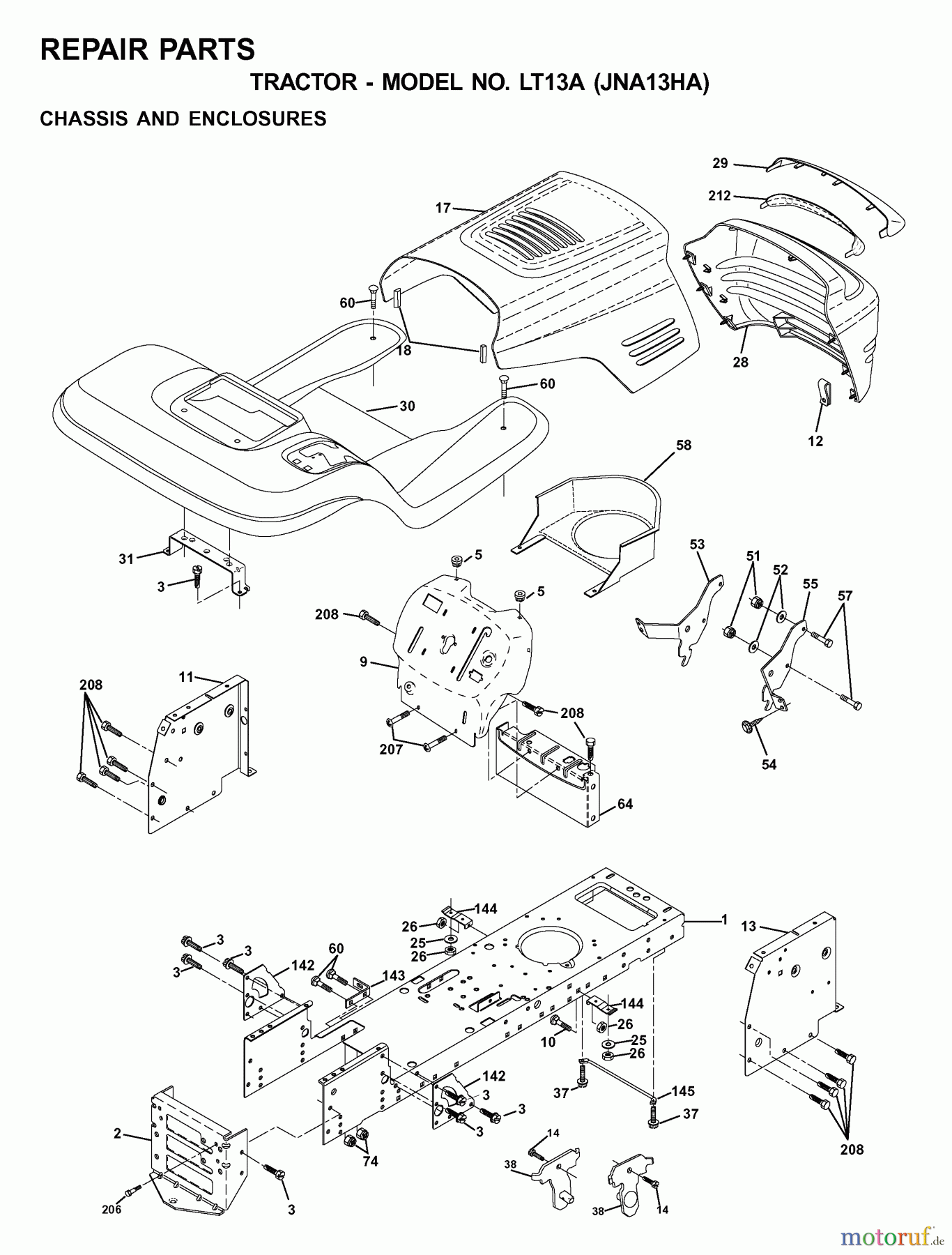  Jonsered Rasen  und Garten Traktoren LT13A (JNA13HA) - Jonsered Lawn & Garden Tractor (2001-05) CHASSIS ENCLOSURES