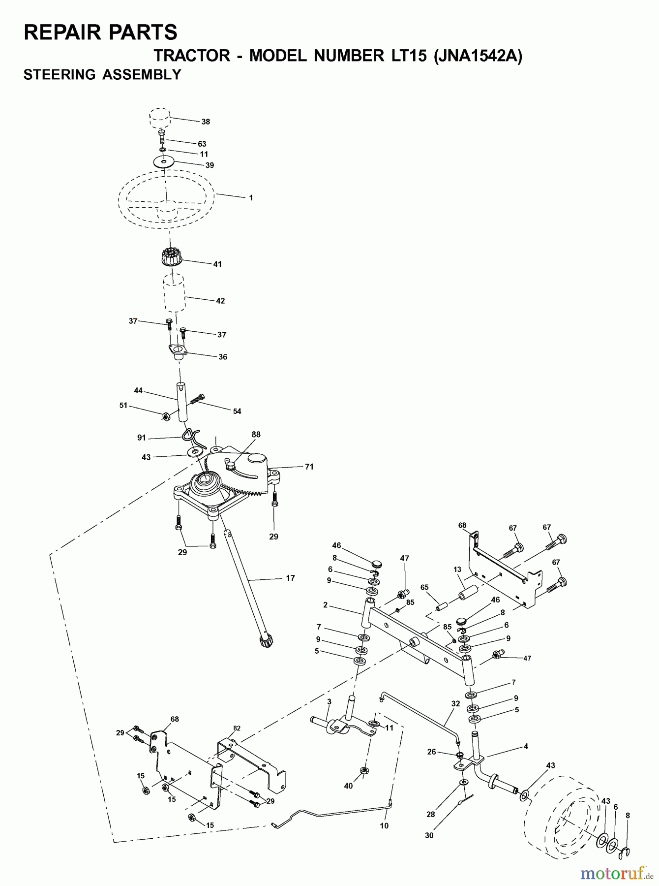  Jonsered Rasen  und Garten Traktoren LT15 (JNA1542A) - Jonsered Lawn & Garden Tractor (2001-05) STEERING