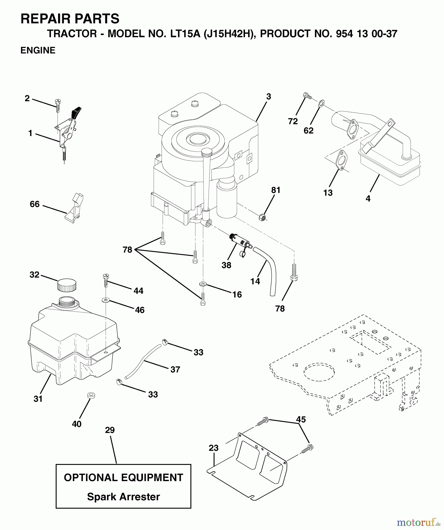  Jonsered Rasen  und Garten Traktoren LT15A (J15H42H, 954130037) - Jonsered Lawn & Garden Tractor (2001-01) ENGINE