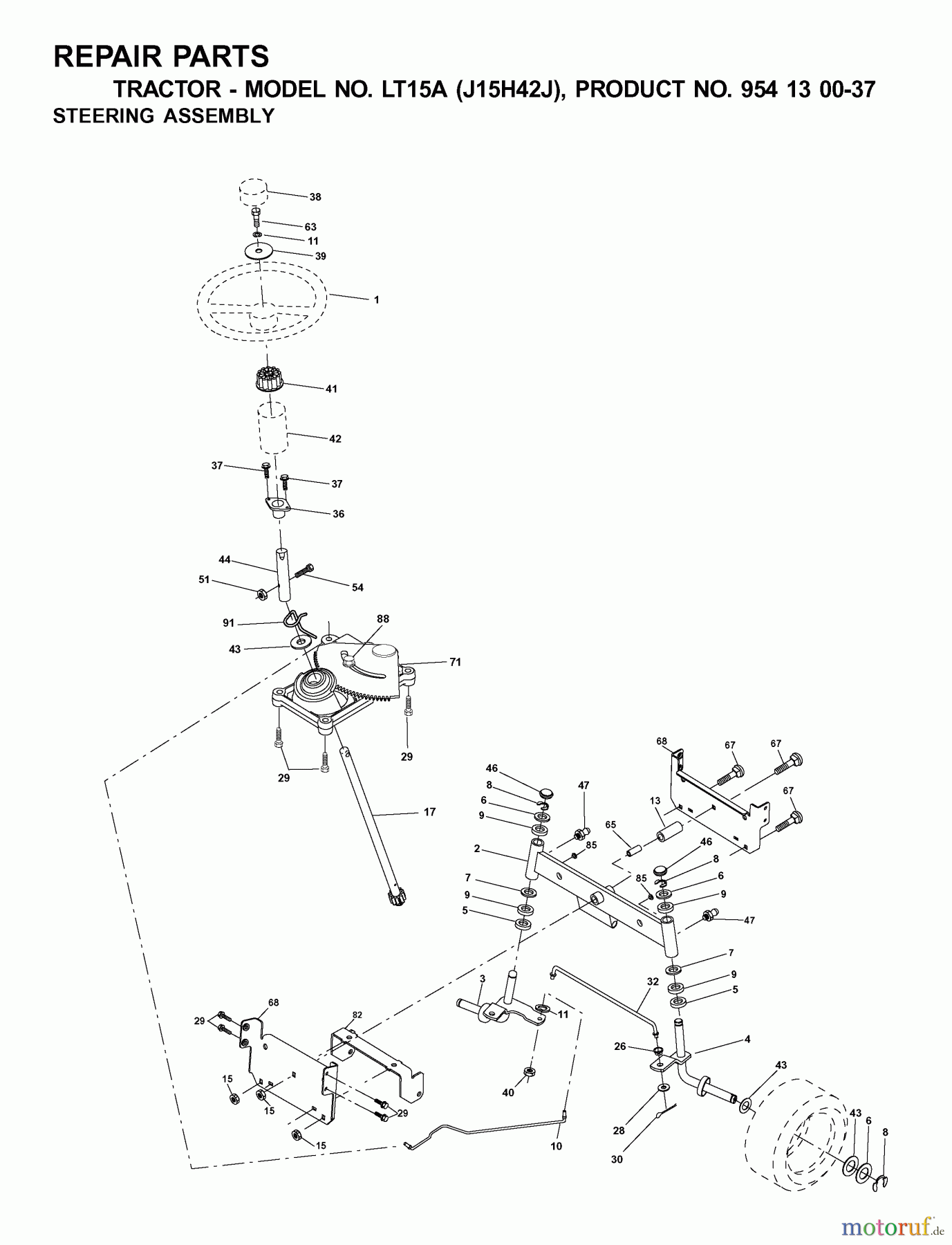  Jonsered Rasen  und Garten Traktoren LT15A (J15H42J, 954130037) - Jonsered Lawn & Garden Tractor (2001-01) STEERING