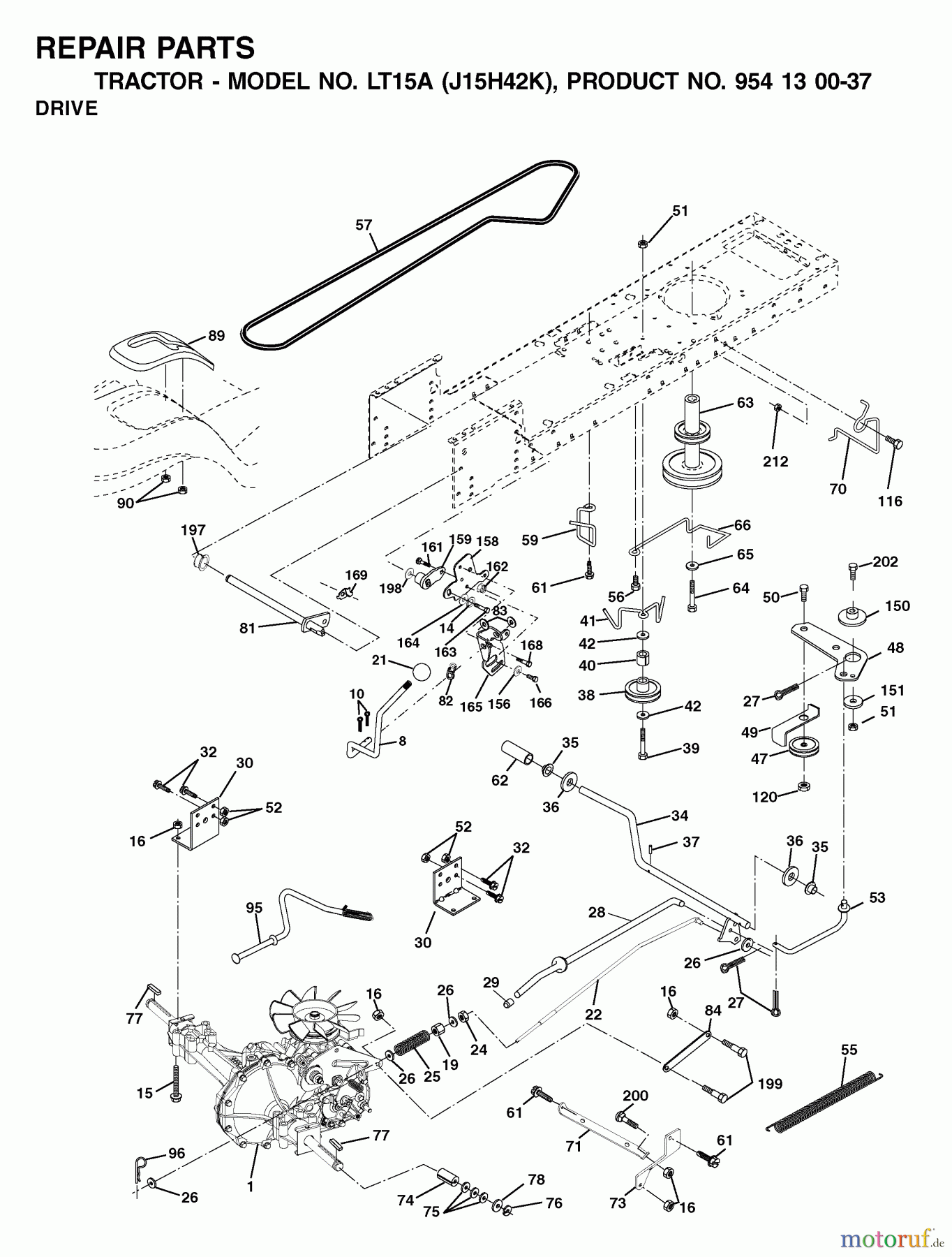  Jonsered Rasen  und Garten Traktoren LT15A (J15H42K, 954130037) - Jonsered Lawn & Garden Tractor (2001-09) DRIVE