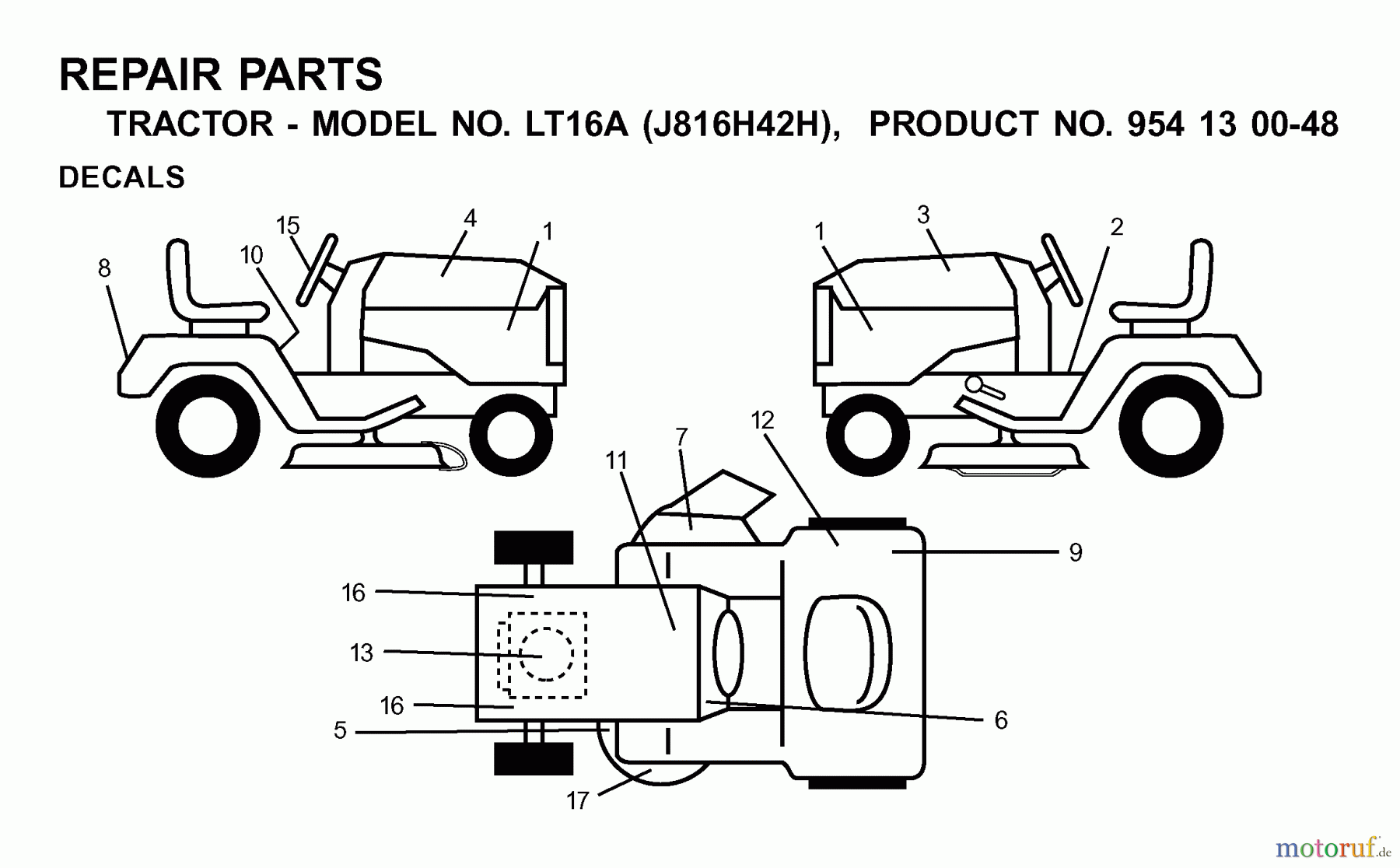  Jonsered Rasen  und Garten Traktoren LT16A (J816H42H, 954130048) - Jonsered Lawn & Garden Tractor (2001-01) DECALS